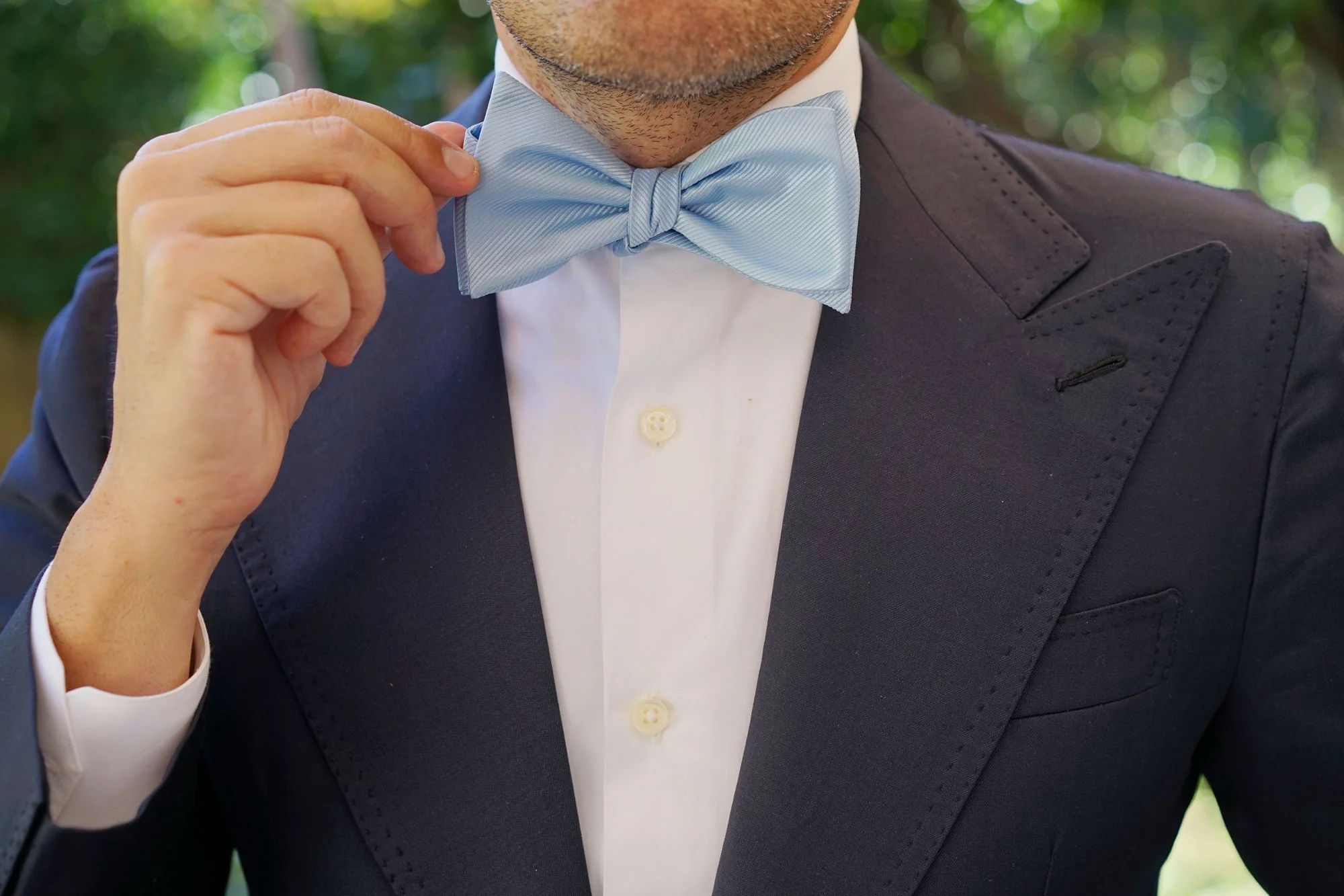 Capri Blue Twill Self Bow Tie - Image 7