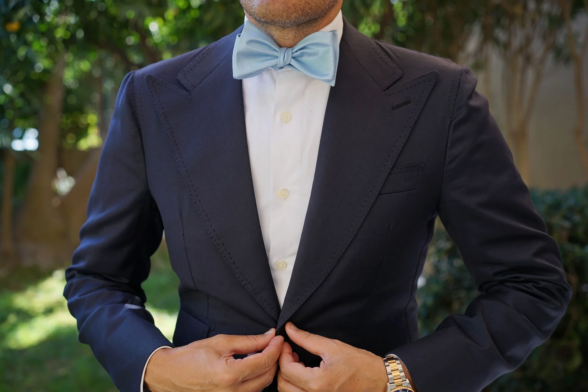 Capri Blue Twill Self Bow Tie - Image 8