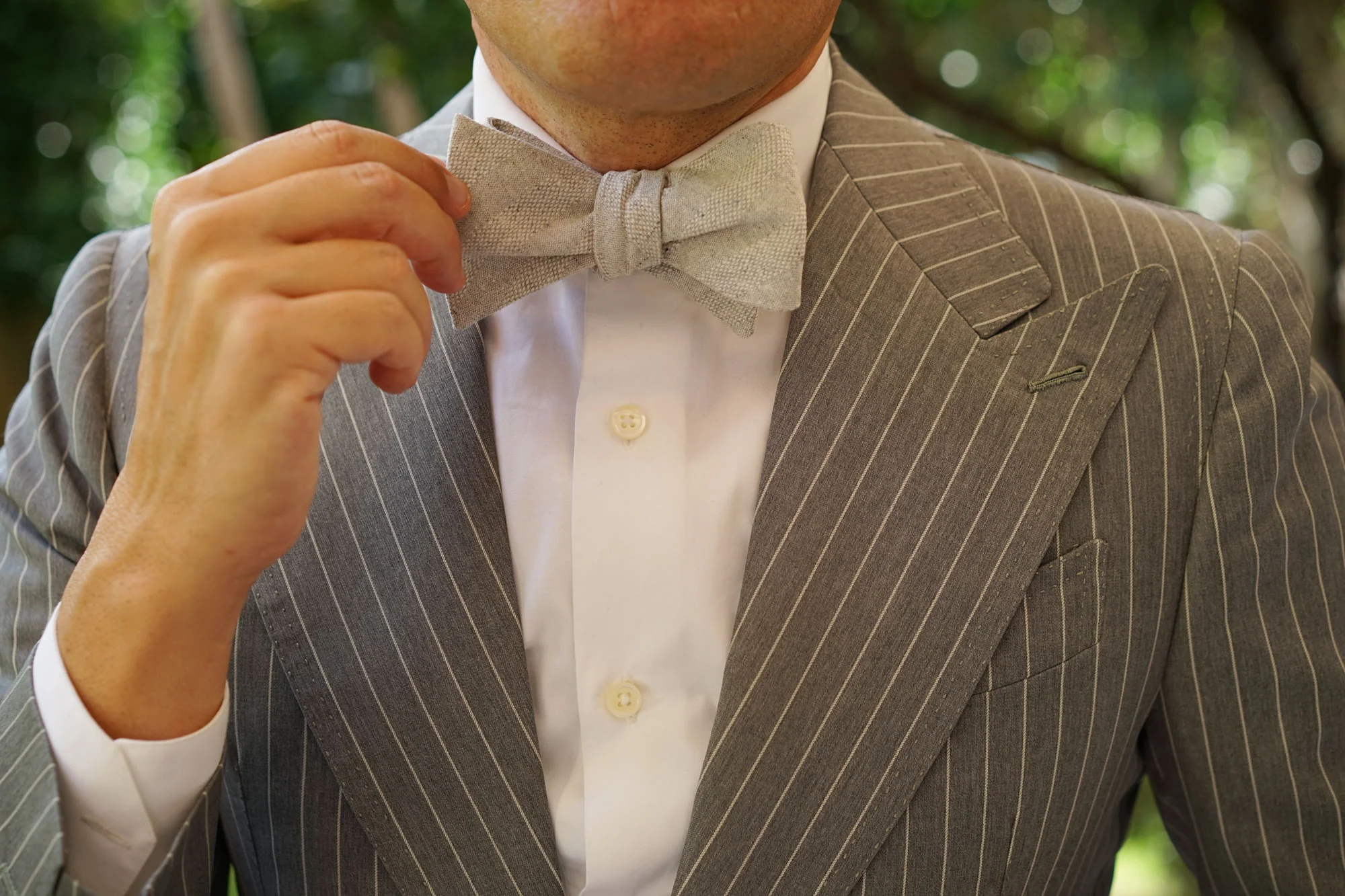 Capri Grey Tweed Striped Linen Self Bow Tie - Image 10