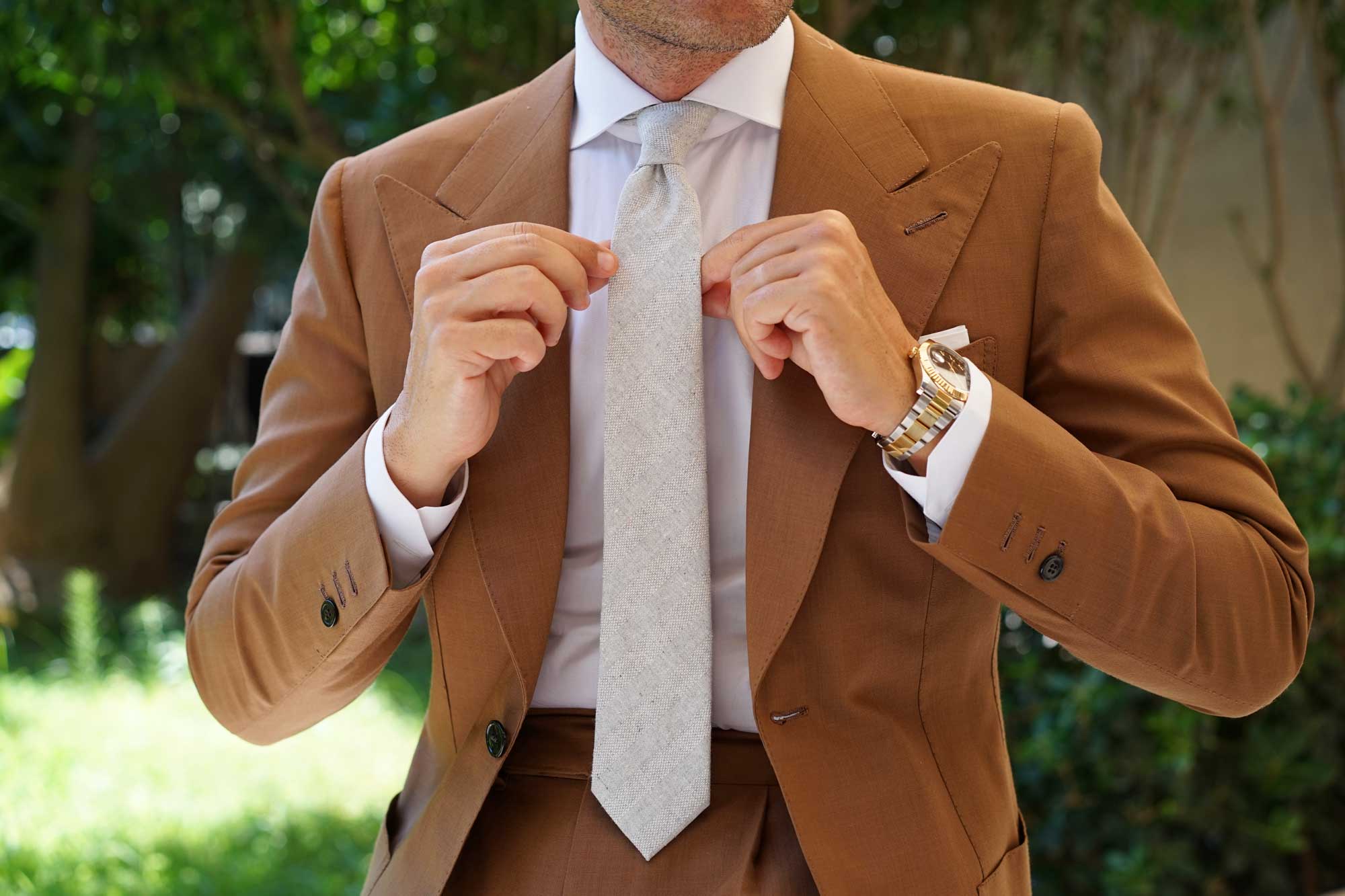 Capri Grey Tweed Striped Linen Skinny Tie - Image 4
