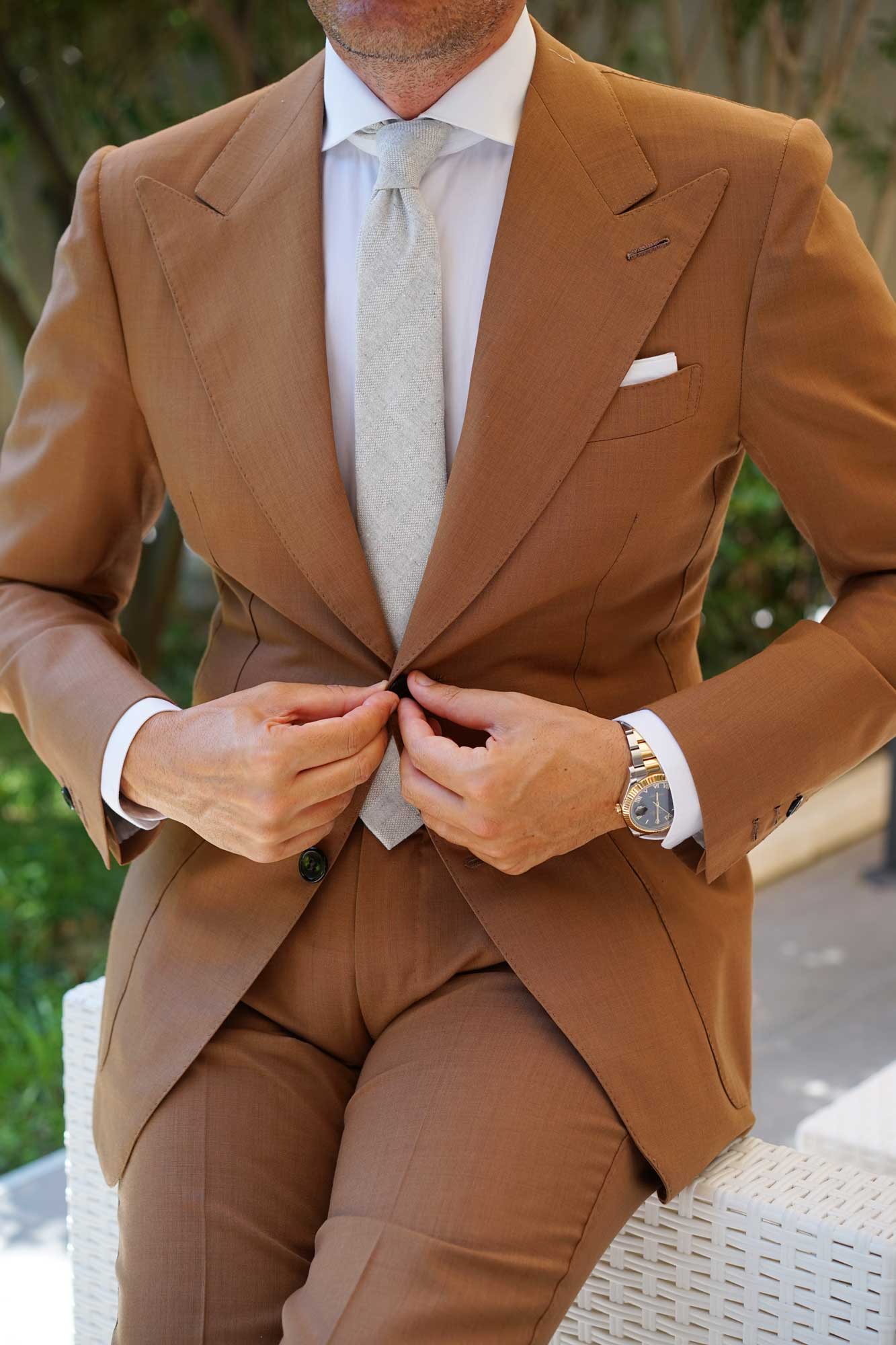 Capri Grey Tweed Striped Linen Skinny Tie - Image 5