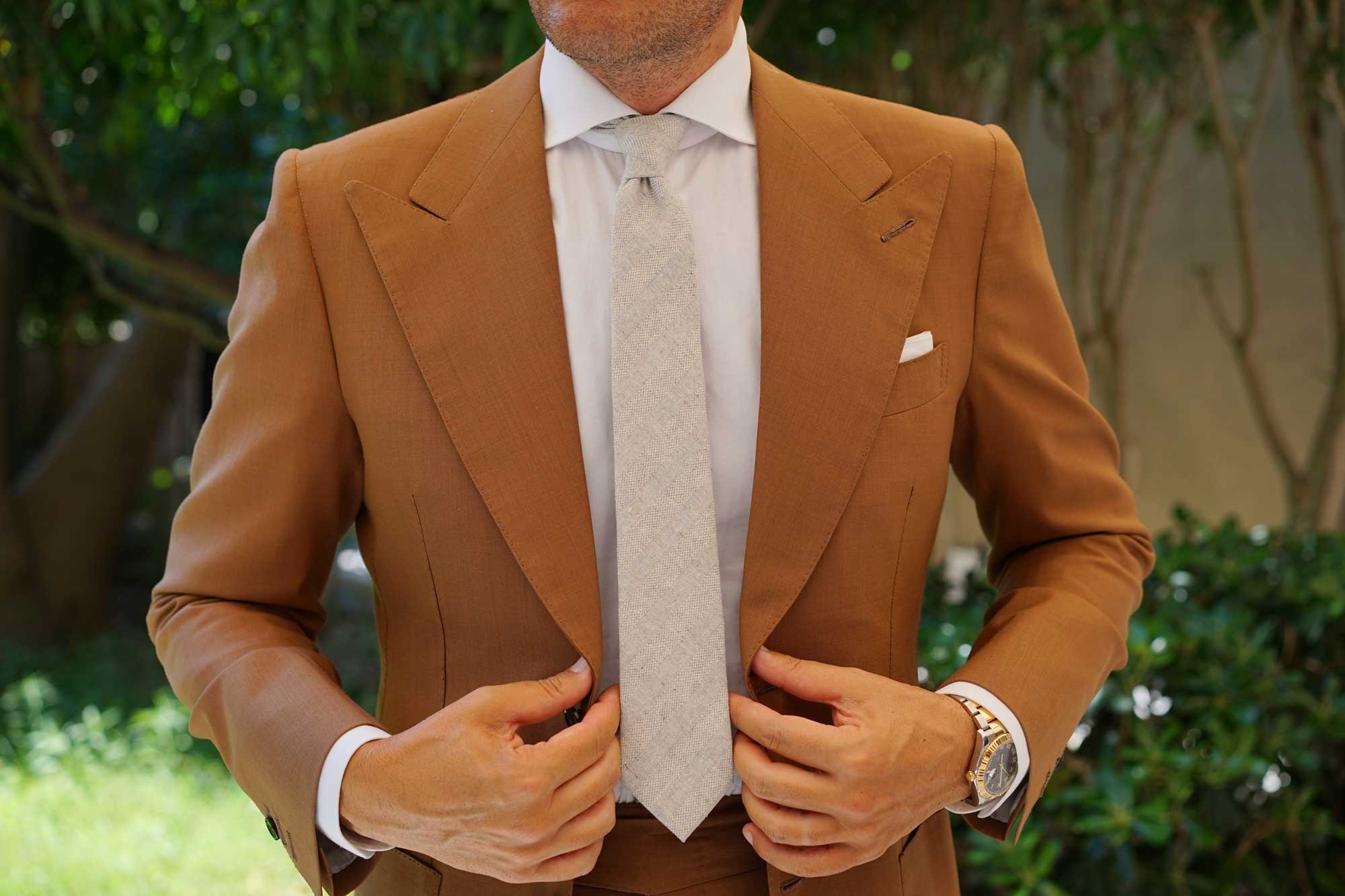 Capri Grey Tweed Striped Linen Skinny Tie - Image 6