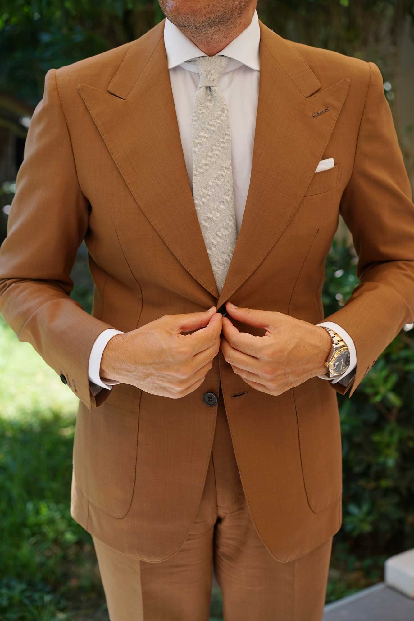 Capri Grey Tweed Striped Linen Skinny Tie - Image 7