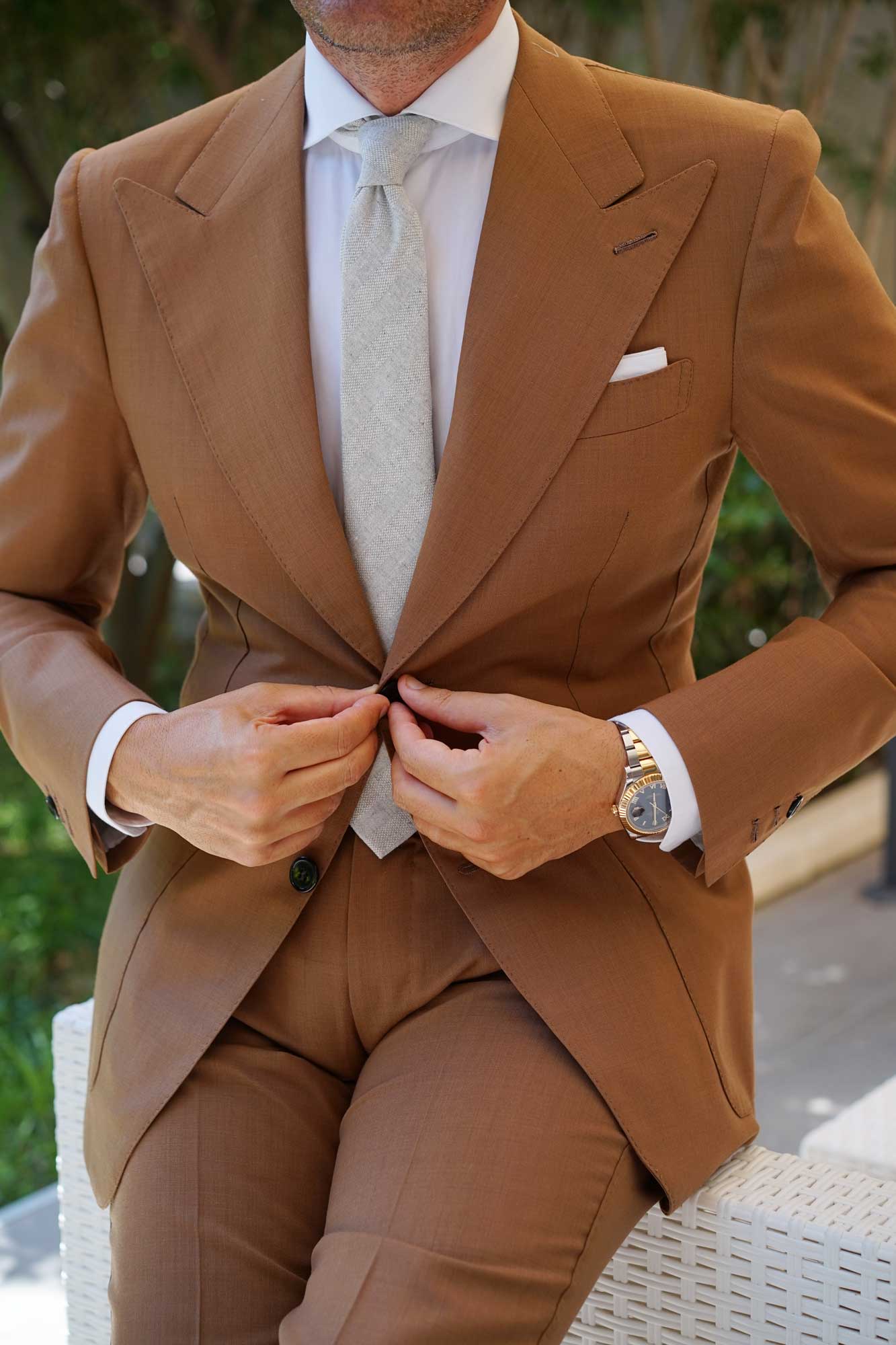 Capri Grey Tweed Striped Linen Skinny Tie - Image 9
