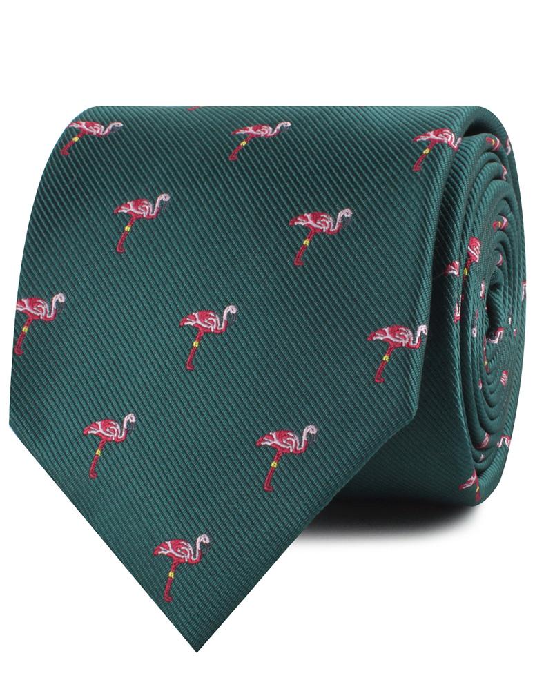 Caribbean Royal Green Flamingo Necktie - Image 2