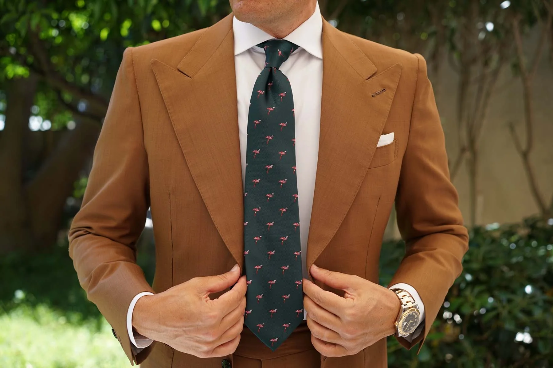 Caribbean Royal Green Flamingo Necktie - Image 4