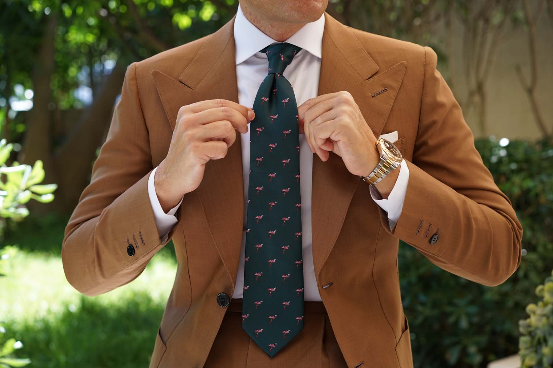 Caribbean Royal Green Flamingo Necktie - Image 6