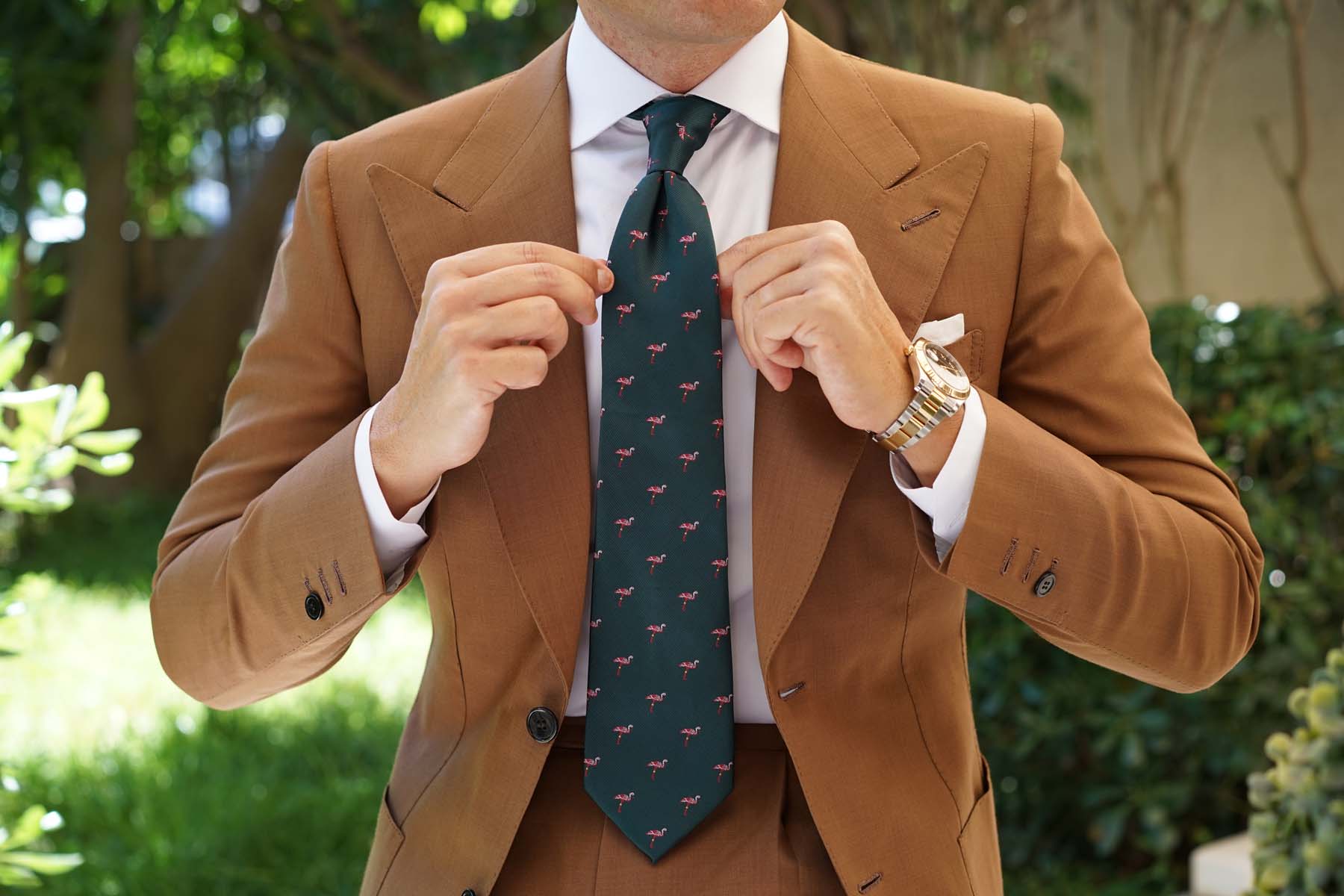 Caribbean Royal Green Flamingo Necktie - Image 8