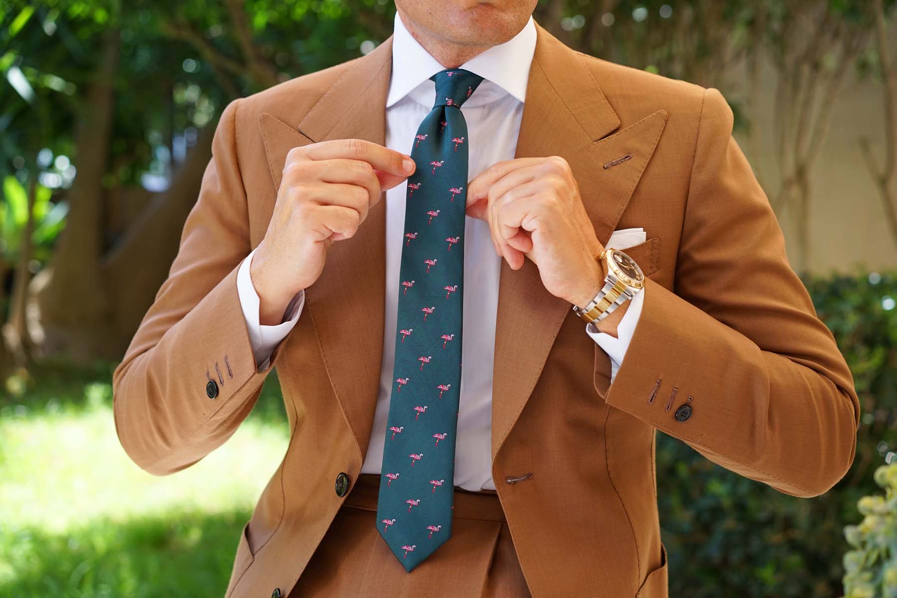 Caribbean Royal Green Flamingo Skinny Tie - Image 10