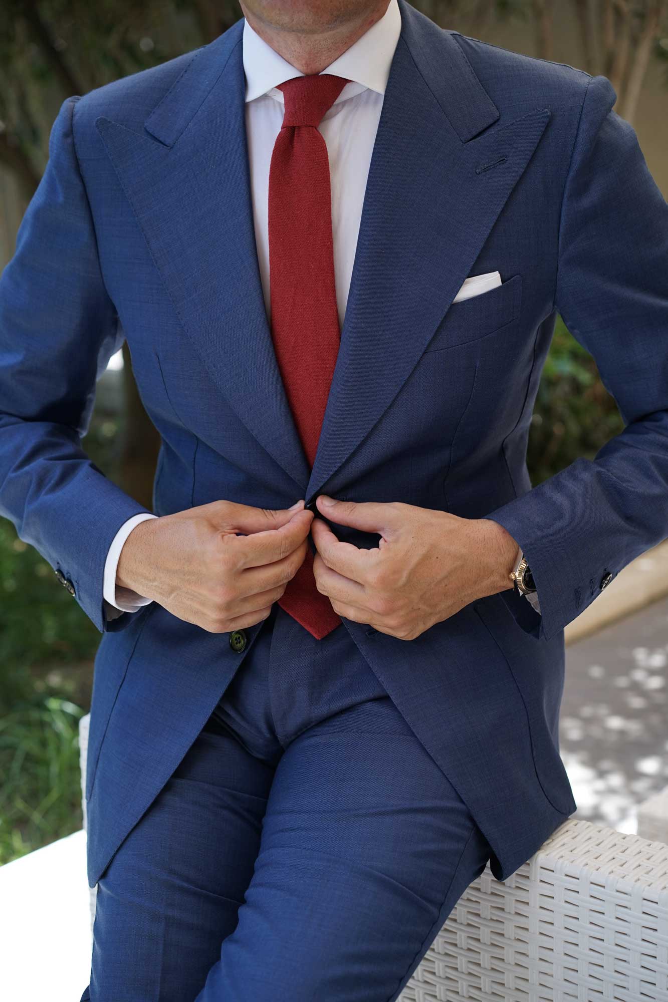 Carmine Burgundy Linen Skinny Tie - Image 11