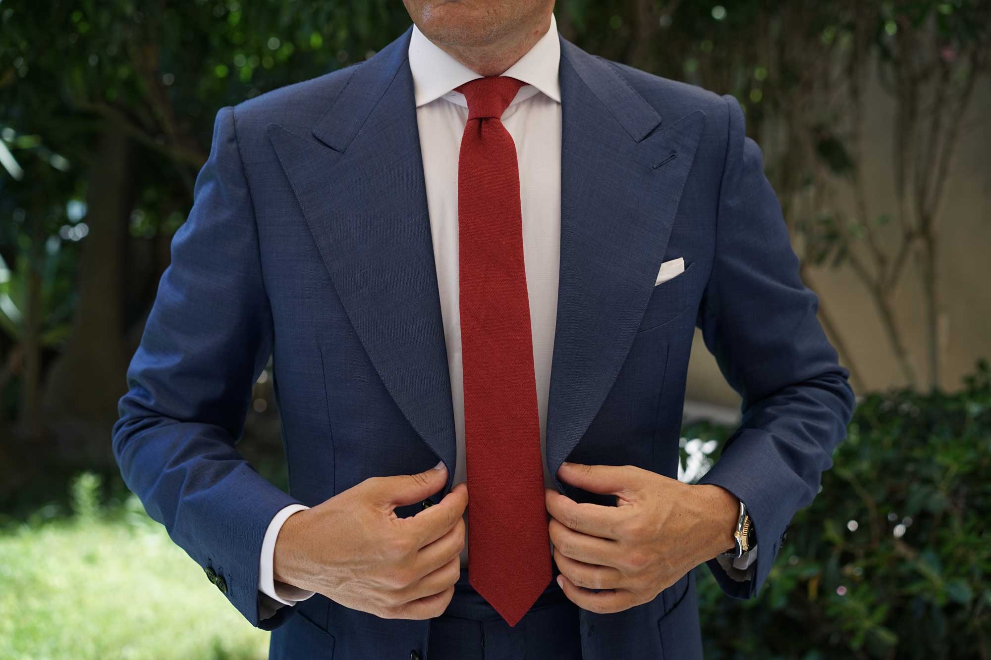 Carmine Burgundy Linen Skinny Tie - Image 4