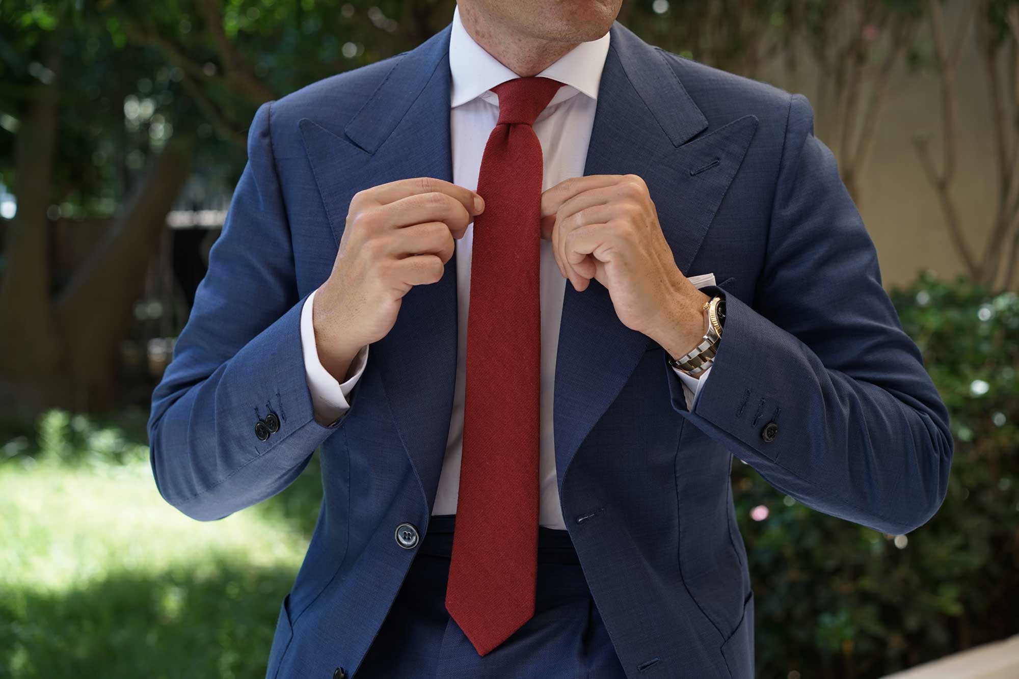 Carmine Burgundy Linen Skinny Tie - Image 6