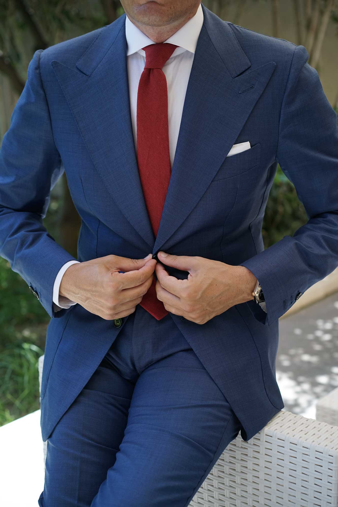 Carmine Burgundy Linen Skinny Tie - Image 7