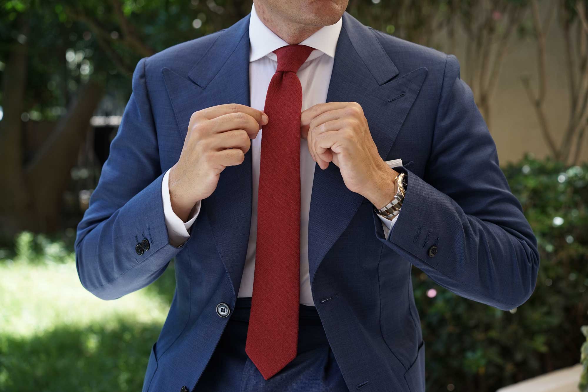Carmine Burgundy Linen Skinny Tie - Image 8