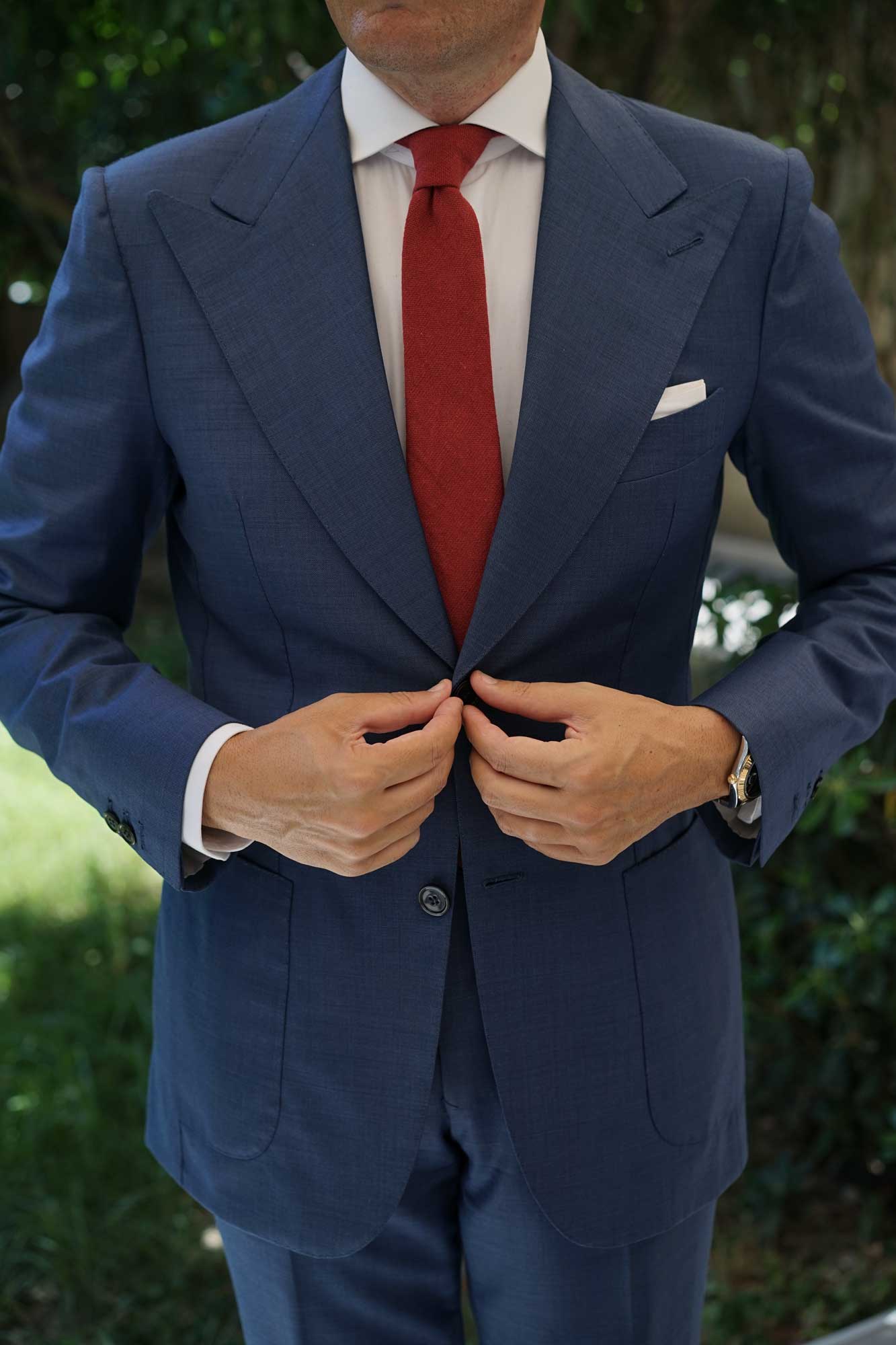 Carmine Burgundy Linen Skinny Tie - Image 9