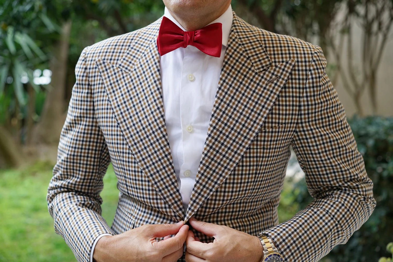 Carmine Red Satin Self Bow Tie - Image 4