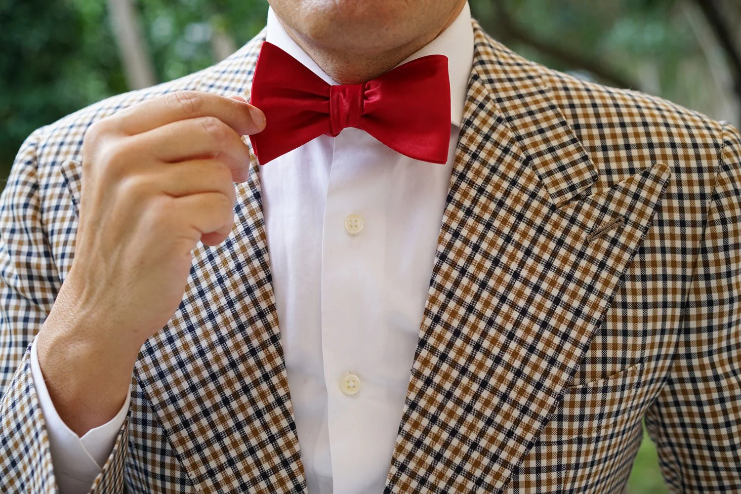 Carmine Red Satin Self Bow Tie - Image 7