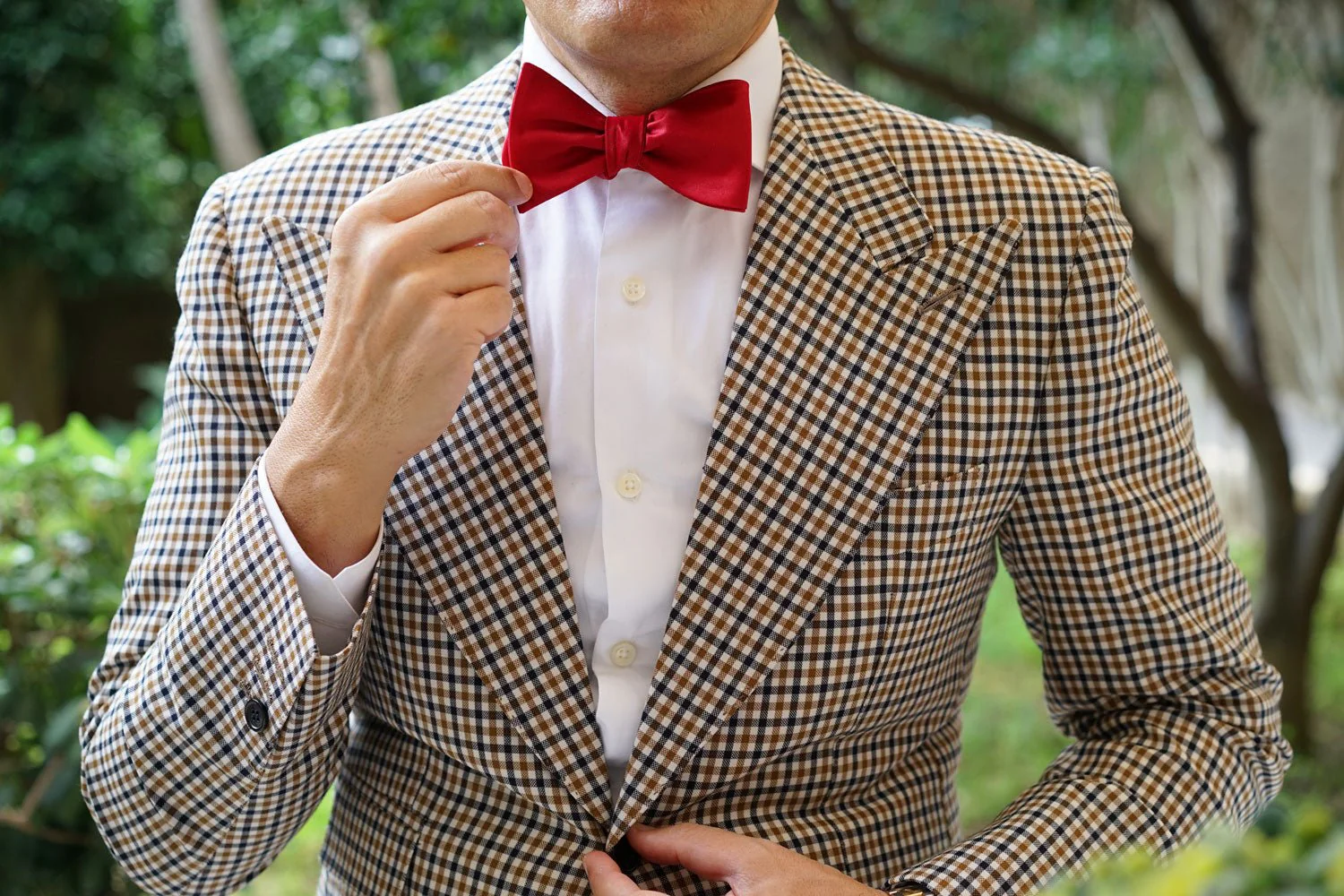 Carmine Red Satin Self Bow Tie - Image 9