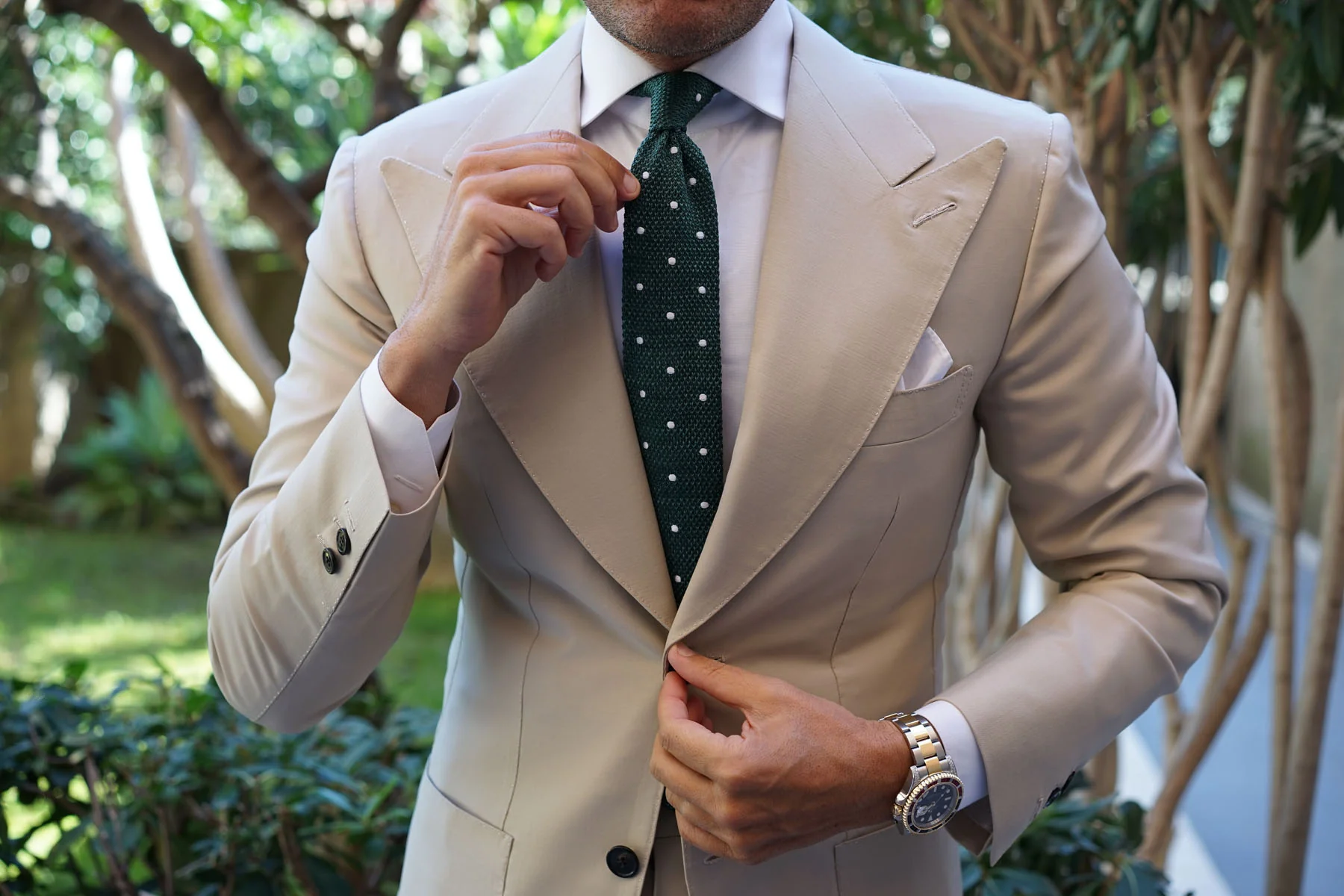 Chambray Green Polka Dot Knitted Tie - Image 8