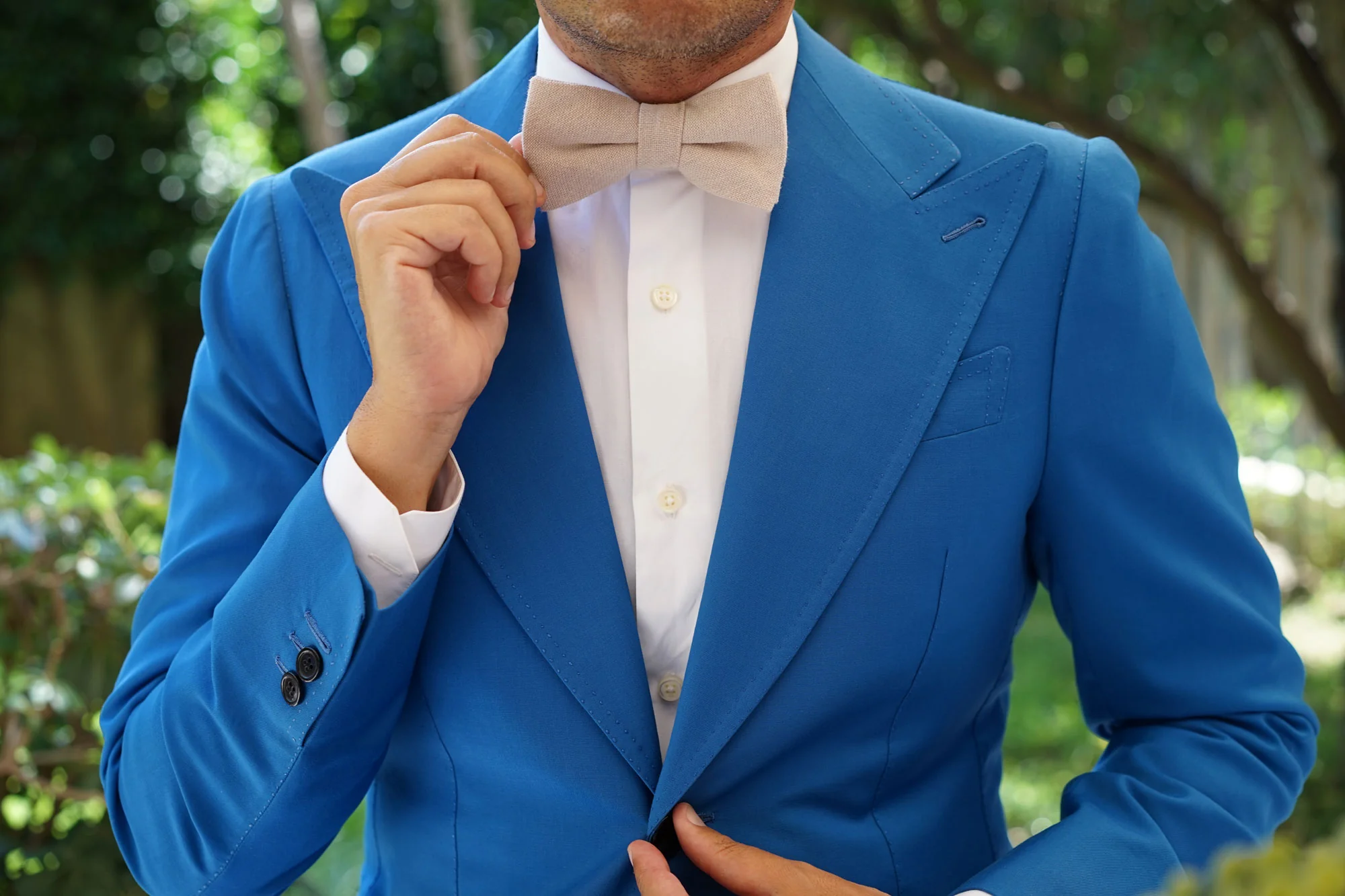 Champagne Beige Linen Bow Tie - Image 4
