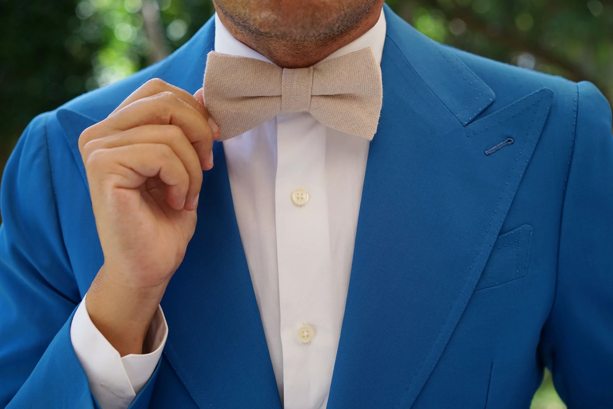 Champagne Beige Linen Bow Tie - Image 9