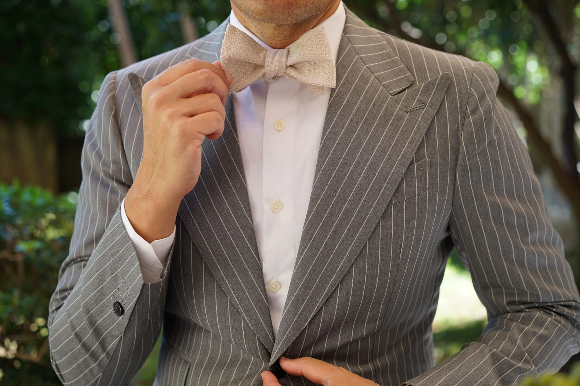 Champagne Beige Linen Self Bow Tie - Image 9