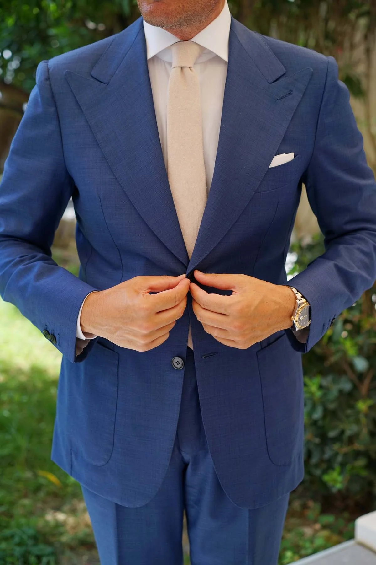 Champagne Beige Linen Skinny Tie - Image 5
