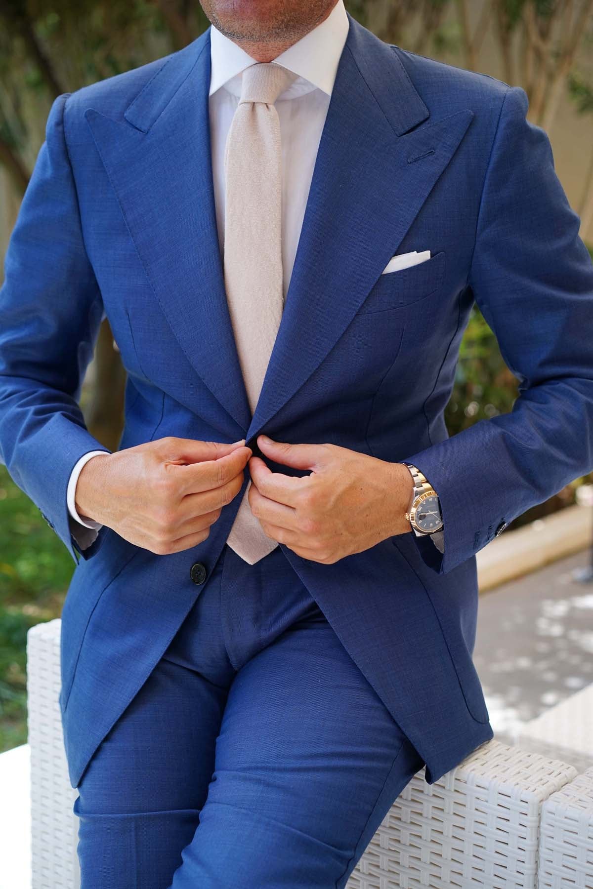 Champagne Beige Linen Skinny Tie - Image 7