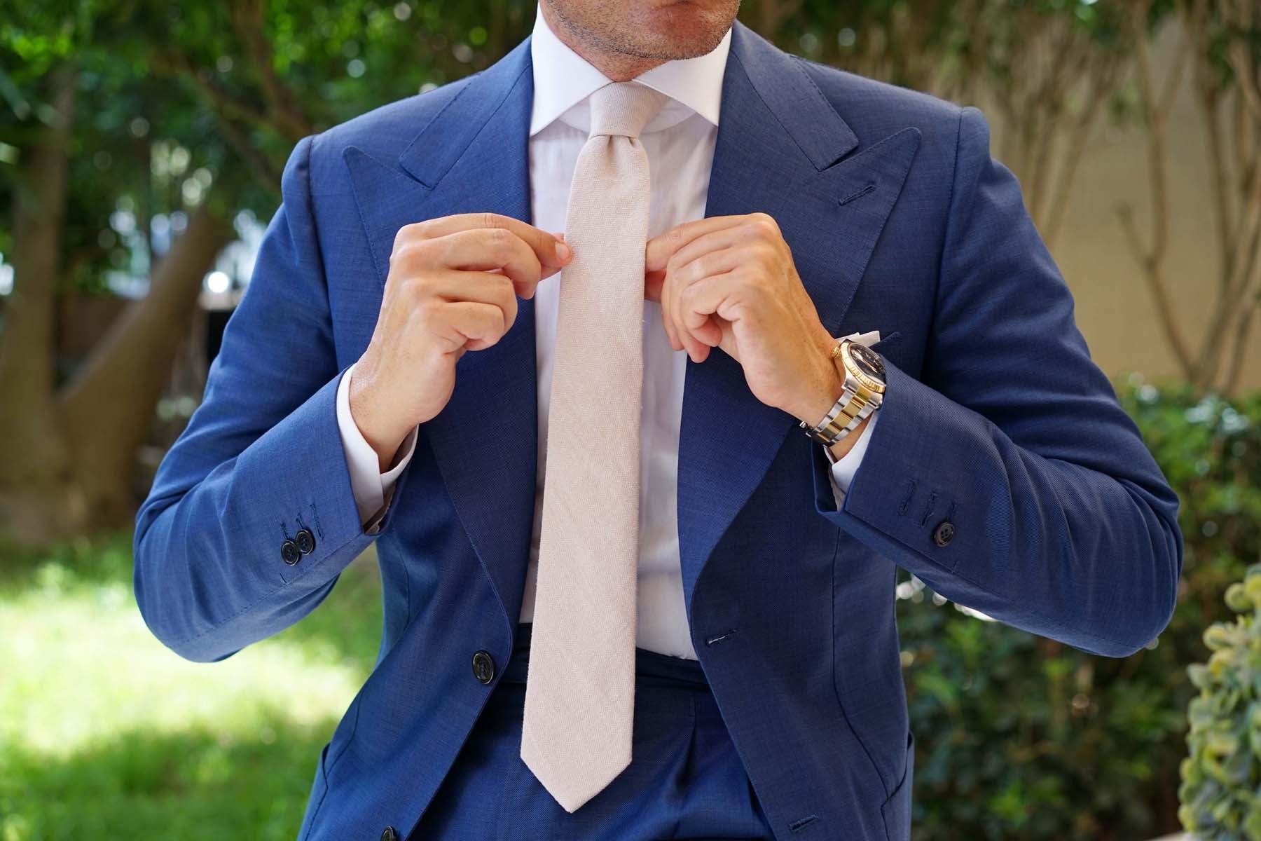 Champagne Beige Linen Skinny Tie - Image 8