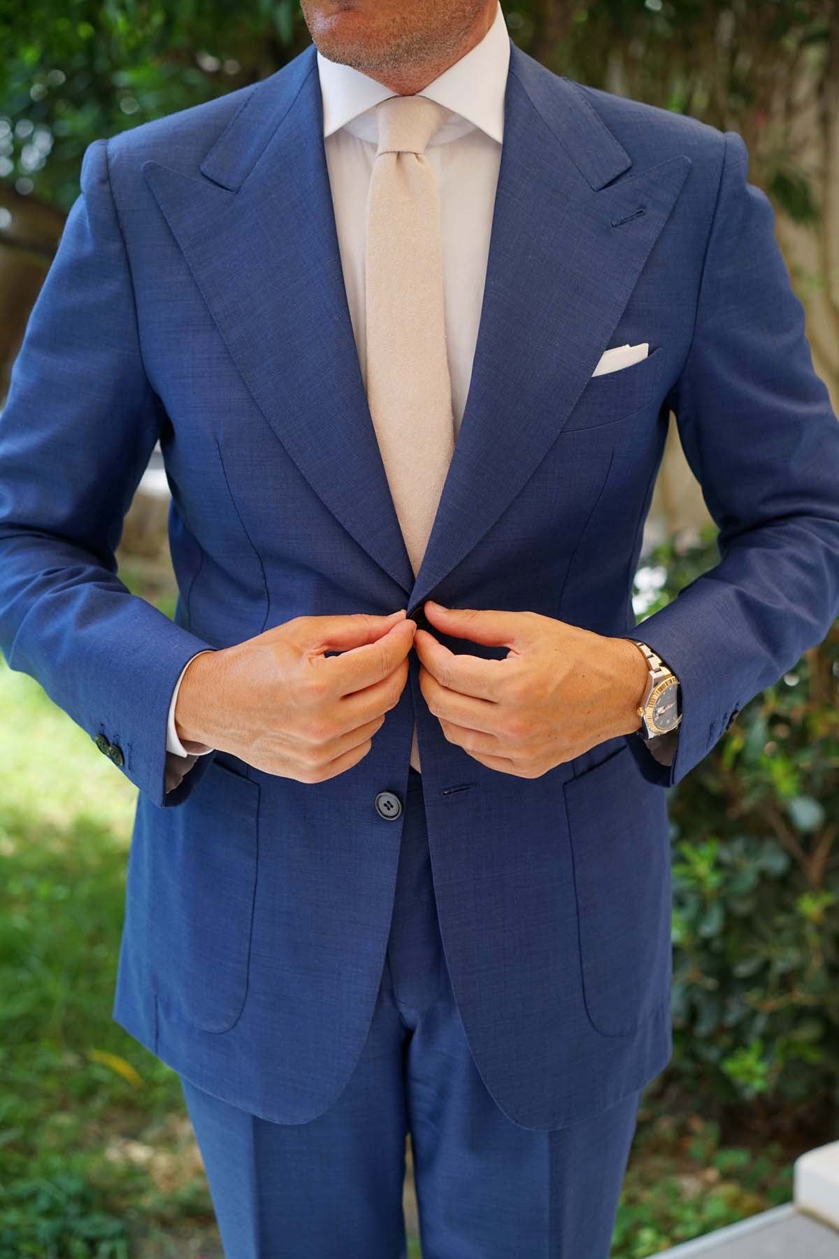 Champagne Beige Linen Skinny Tie - Image 9