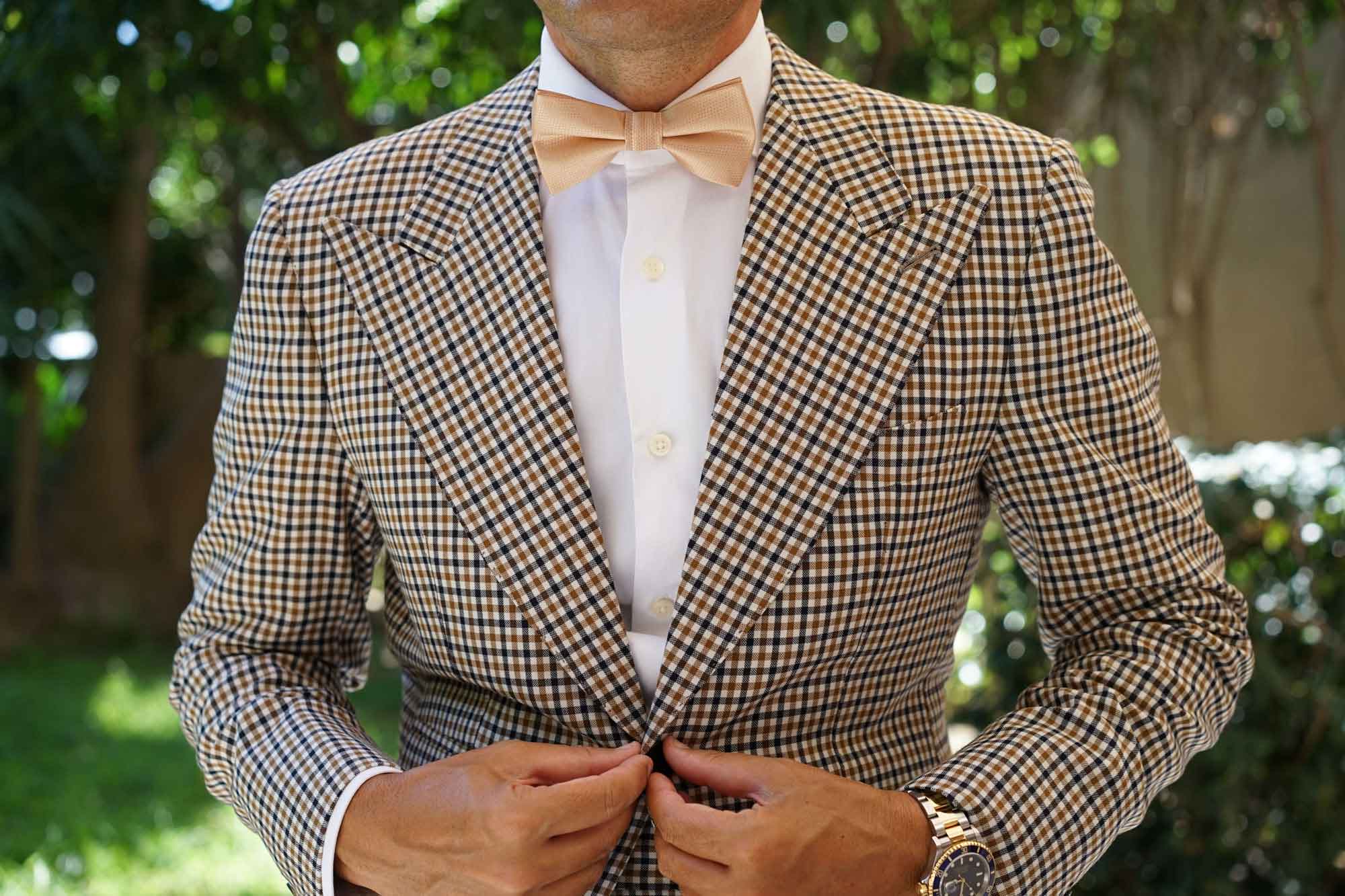 Champagne Gold Basket Weave Bow Tie - Image 3