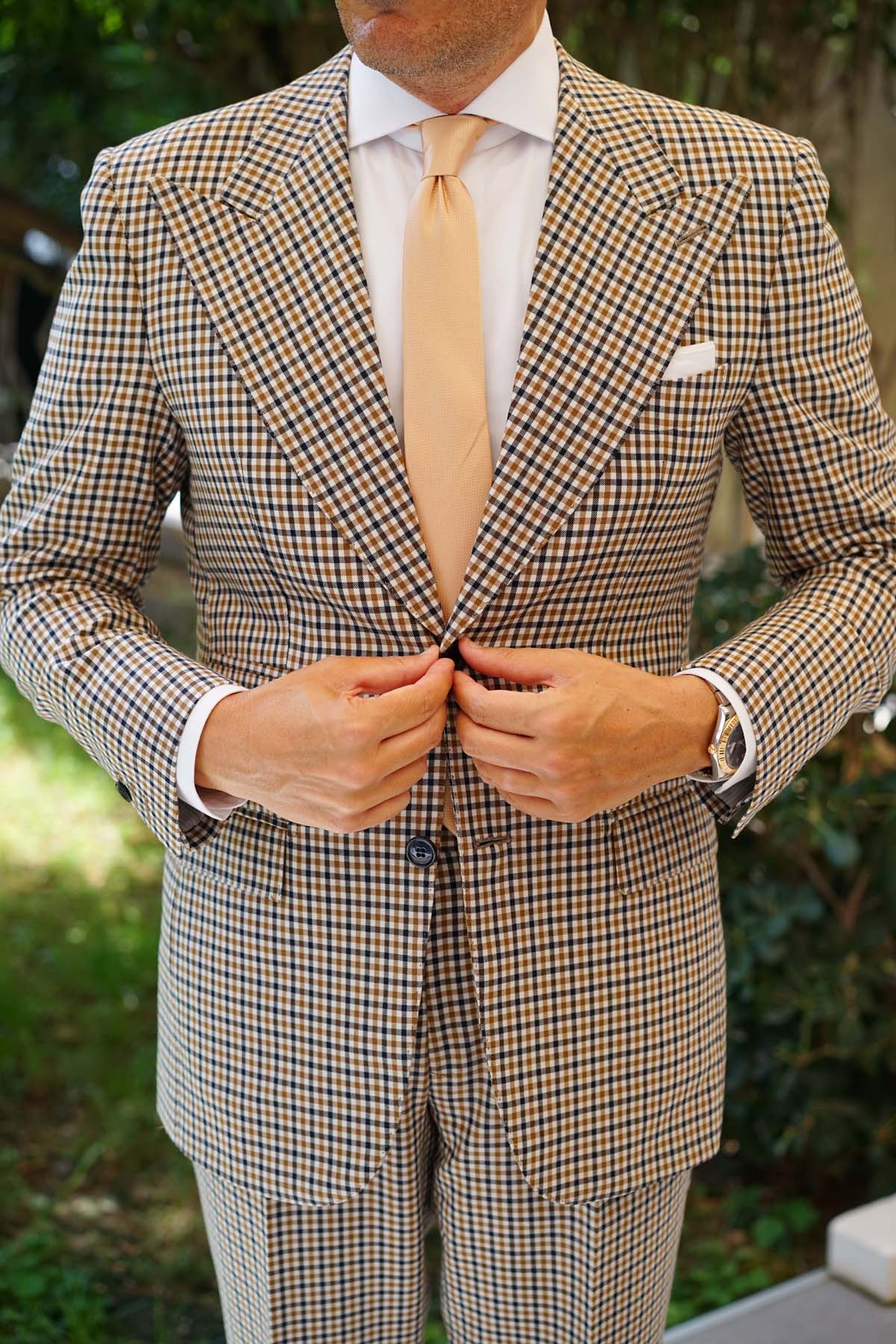 Champagne Gold Basket Weave Skinny Tie - Image 10