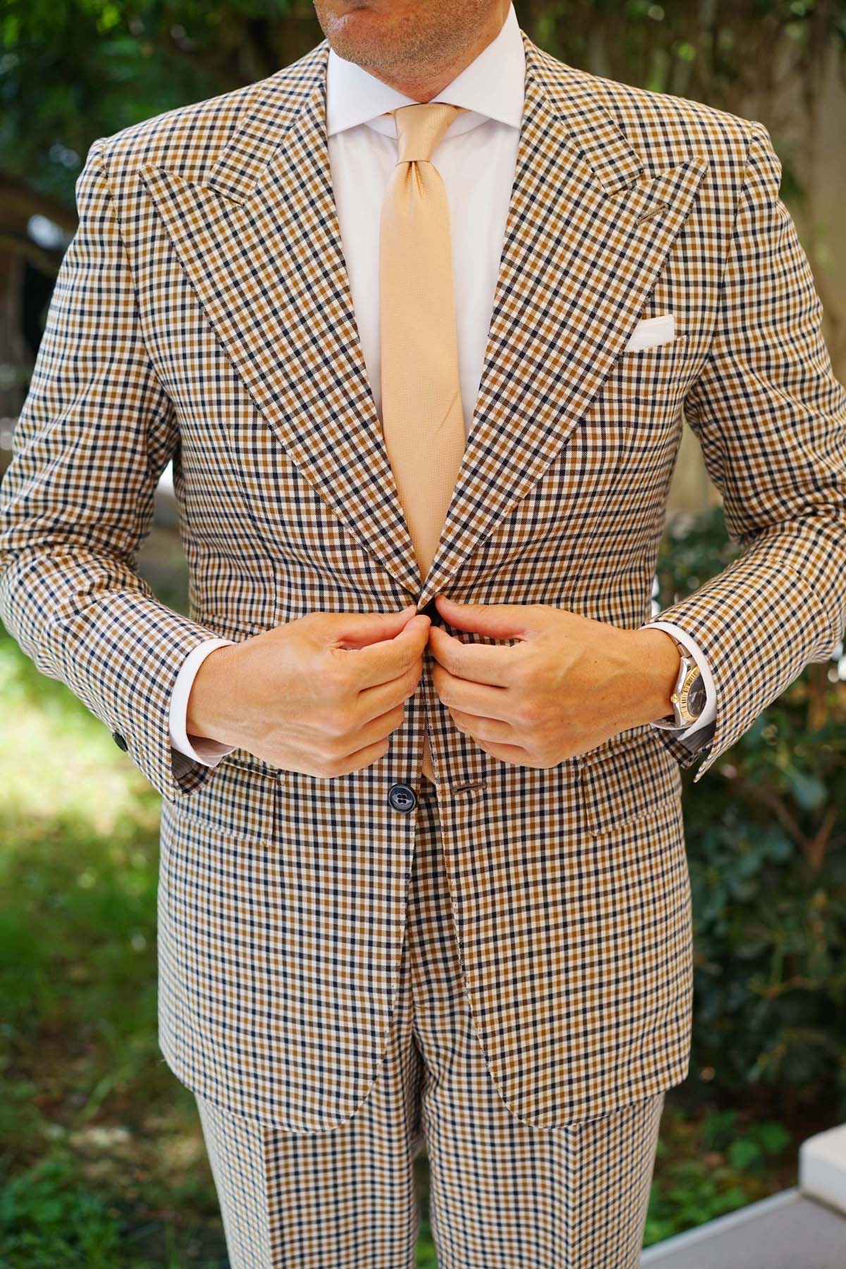 Champagne Gold Basket Weave Skinny Tie - Image 5