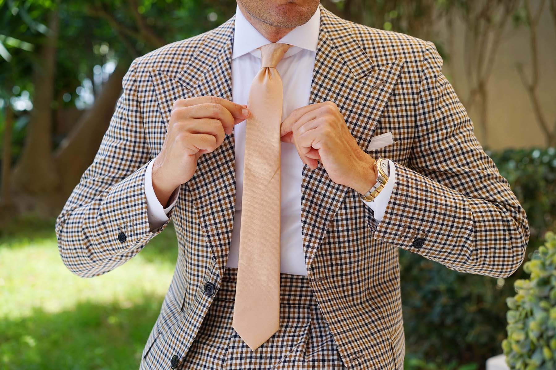 Champagne Gold Basket Weave Skinny Tie - Image 6