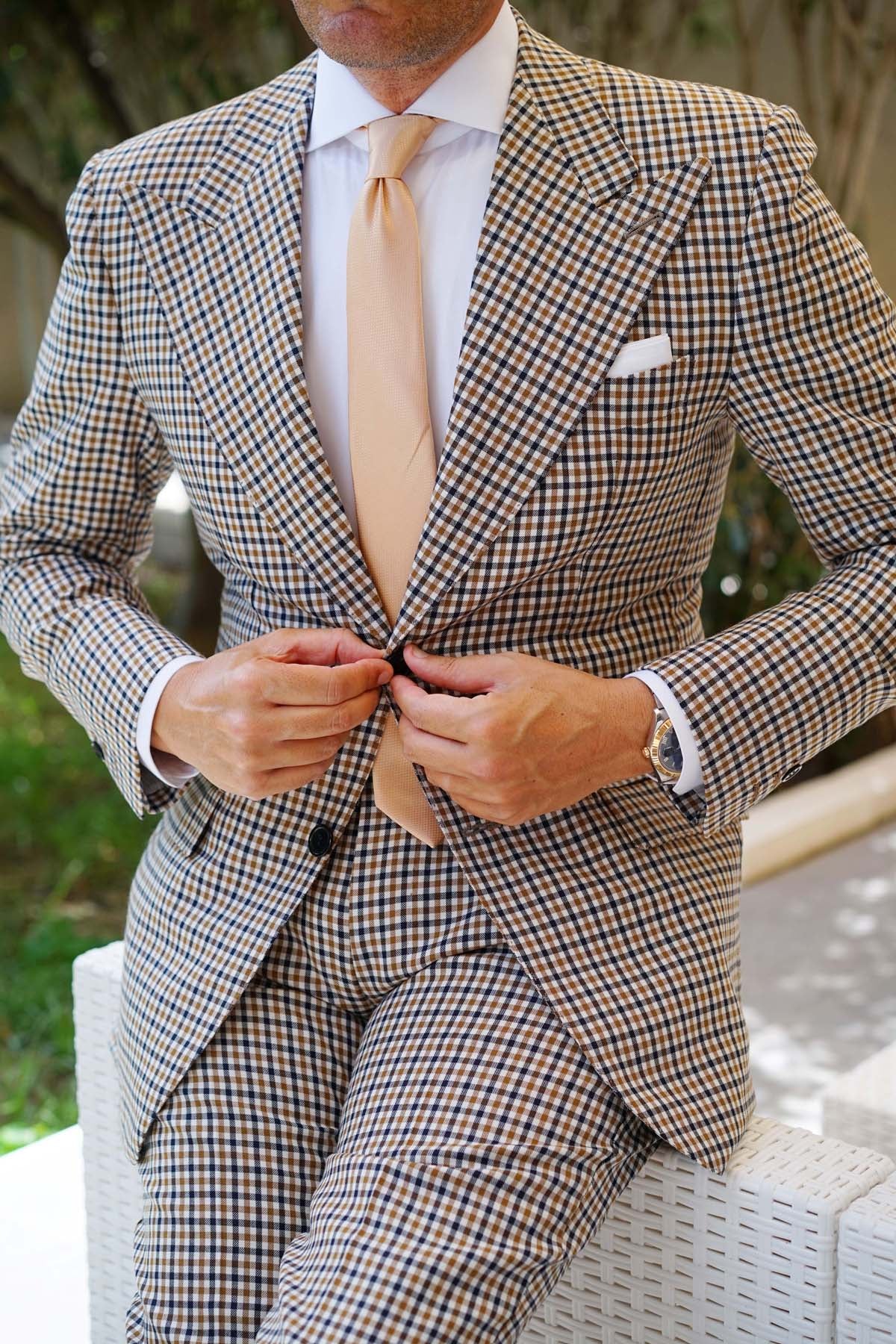 Champagne Gold Basket Weave Skinny Tie - Image 7