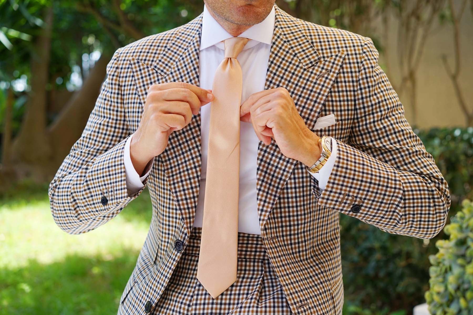 Champagne Gold Basket Weave Skinny Tie - Image 8
