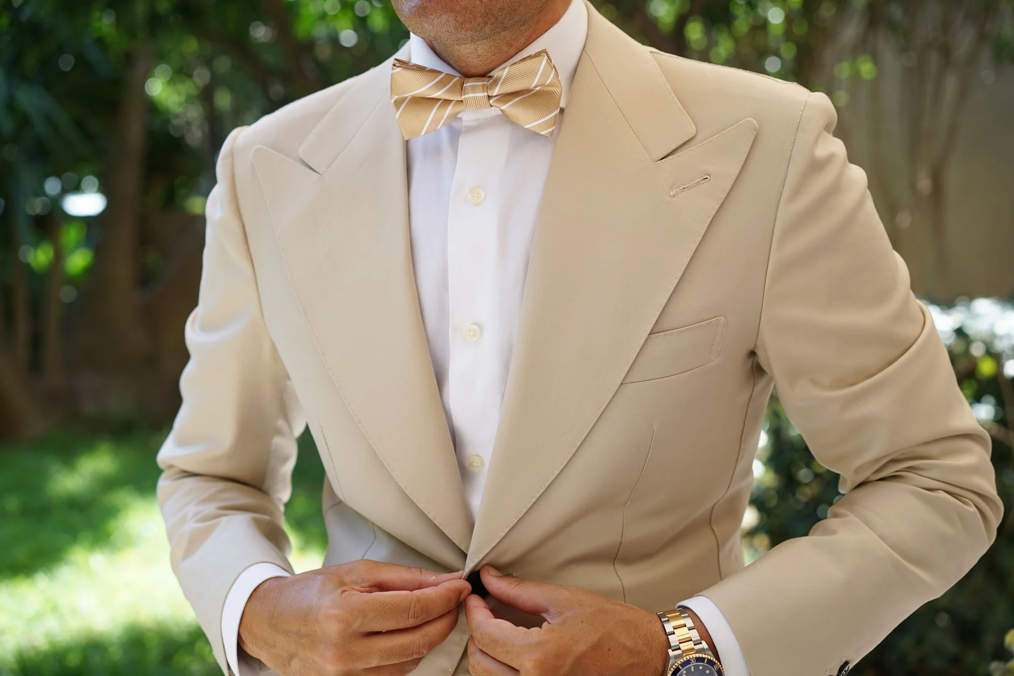 Champagne Gold Double Stripe Bow Tie - Image 3