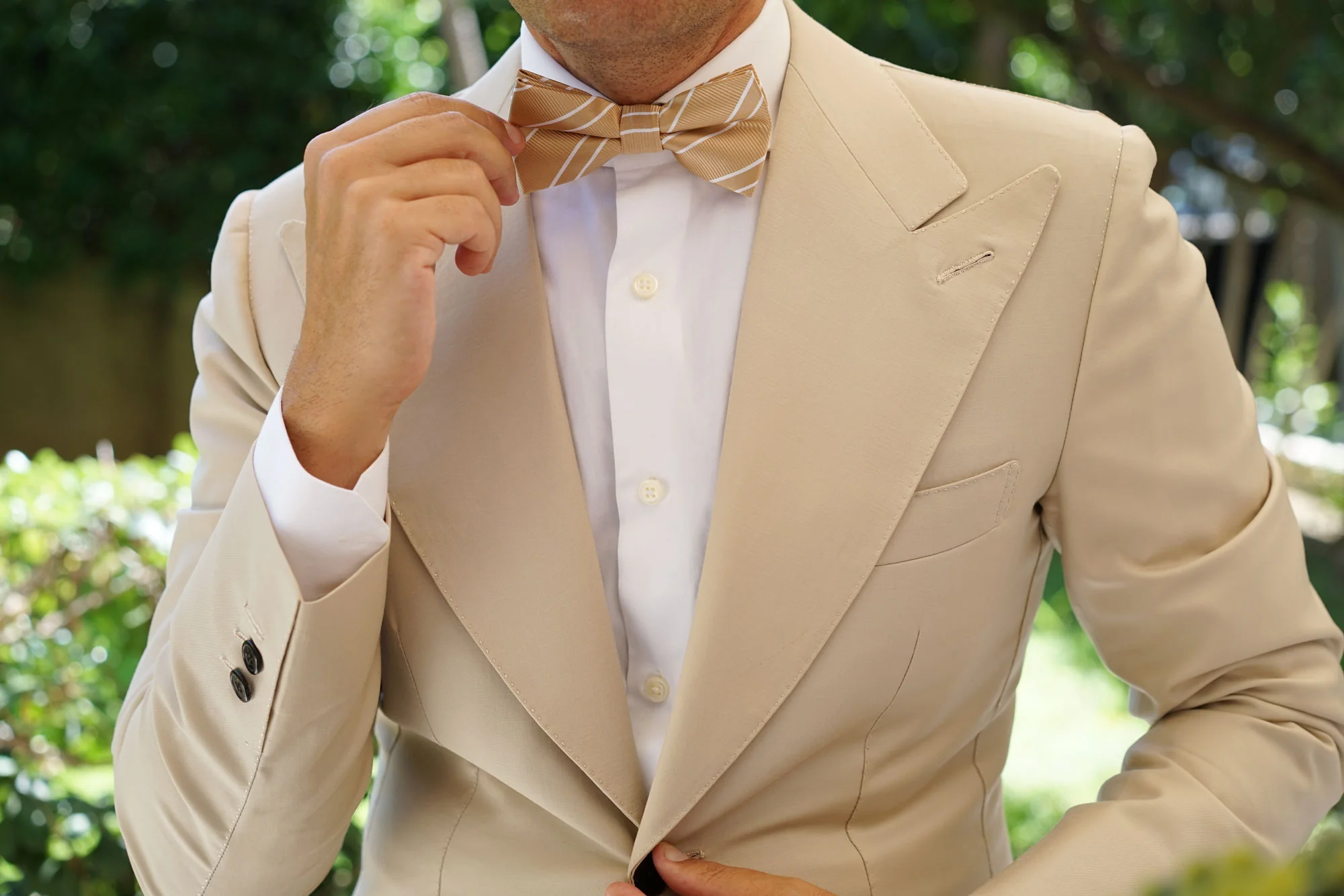 Champagne Gold Double Stripe Bow Tie - Image 5