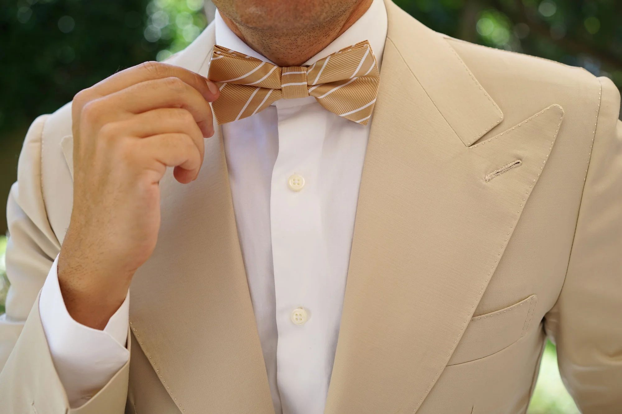 Champagne Gold Double Stripe Bow Tie - Image 6