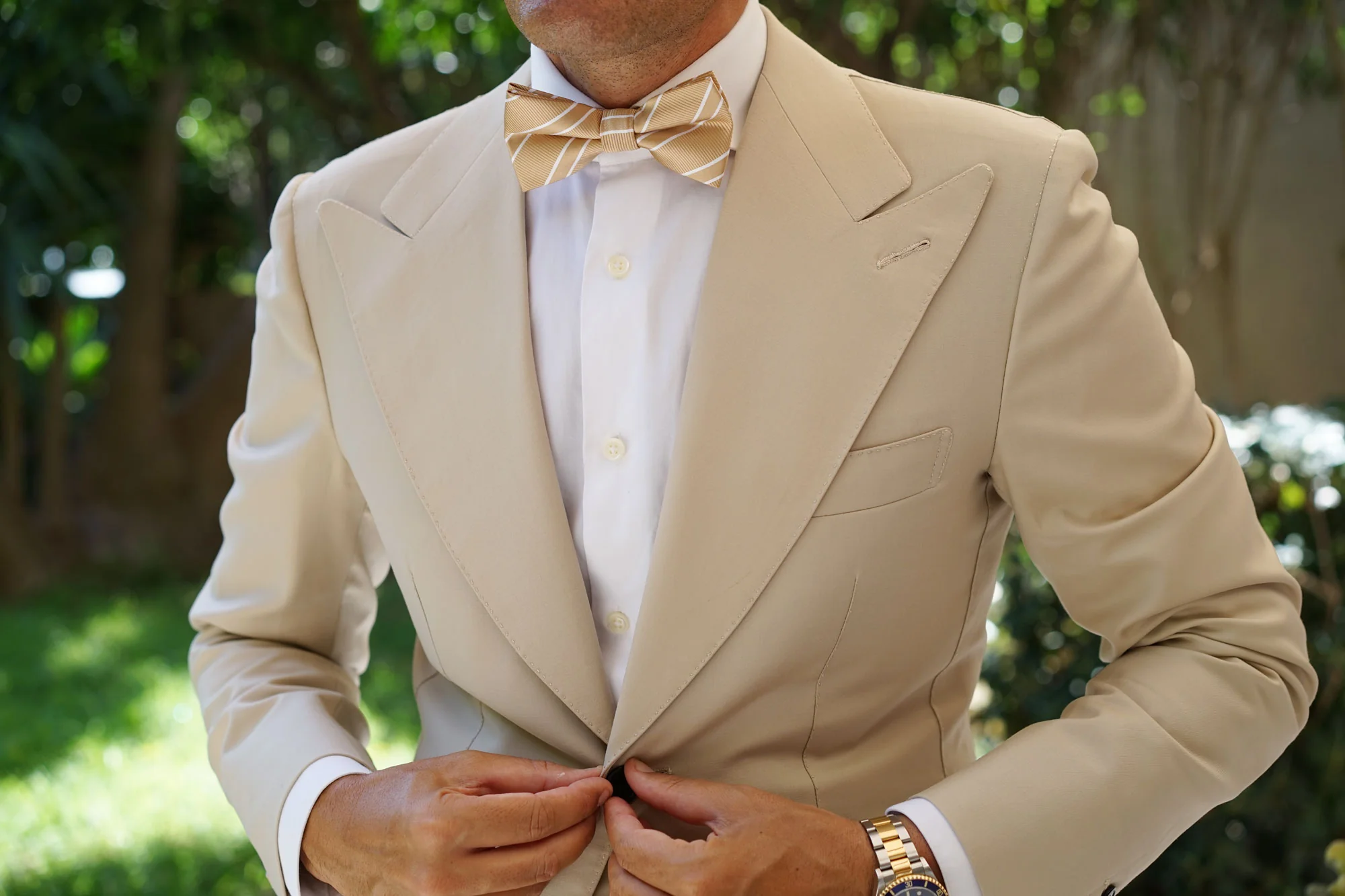 Champagne Gold Double Stripe Bow Tie - Image 8