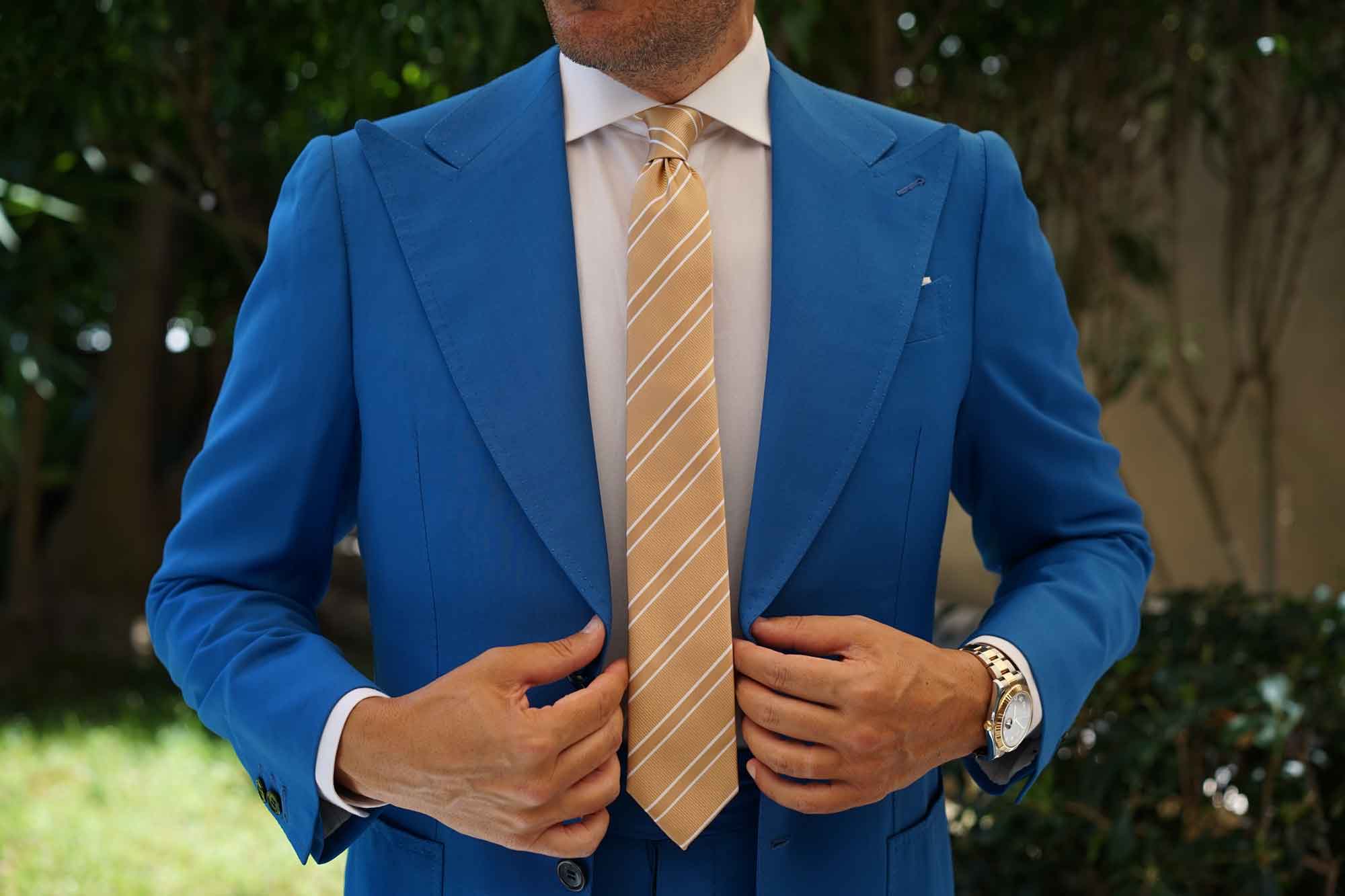 Champagne Gold Double Stripe Skinny Tie - Image 9