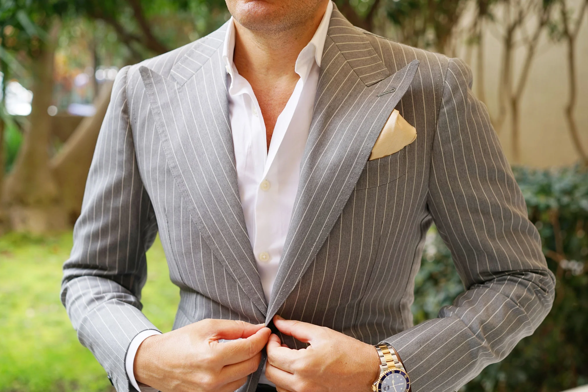 Champagne Gold Herringbone Chevron Pocket Square - Image 3