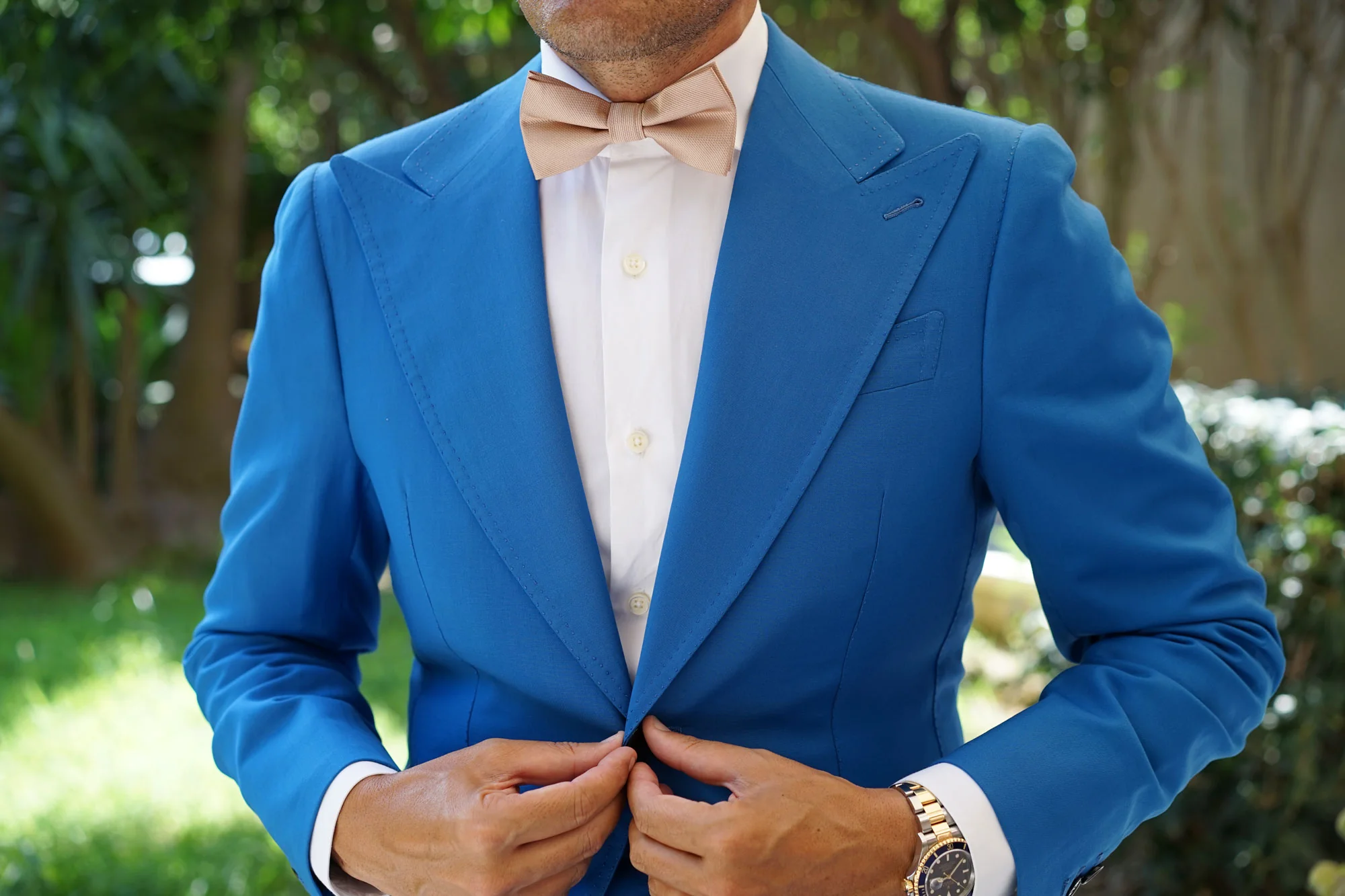 Champagne Gold Metallic Weave Bow Tie - Image 3
