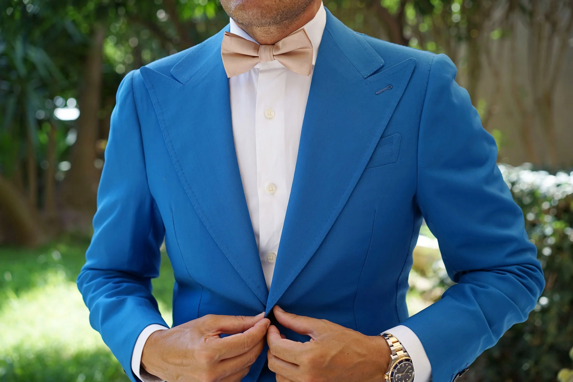 Champagne Gold Metallic Weave Bow Tie - Image 7