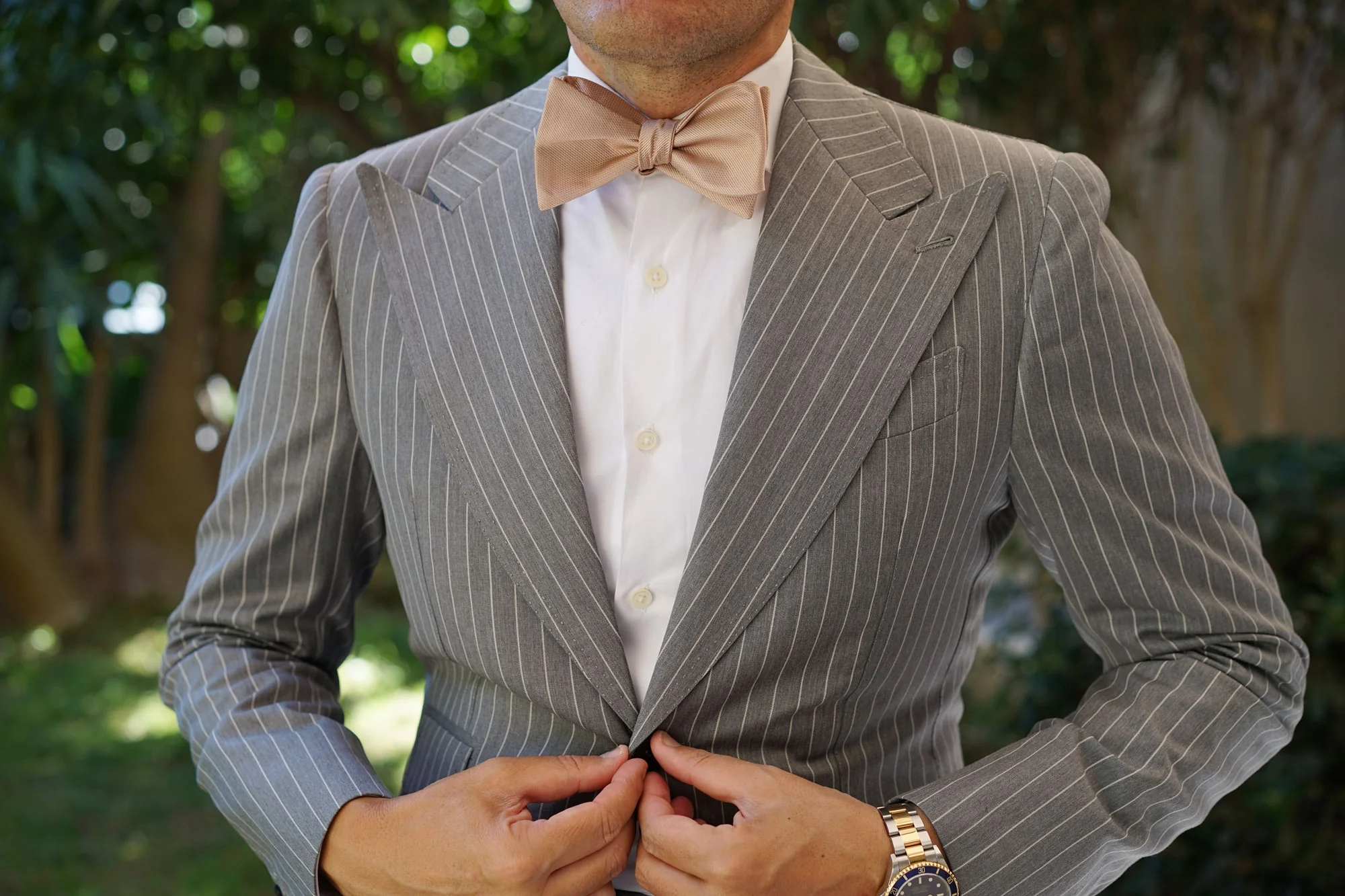 Champagne Gold Metallic Weave Self Bow Tie - Image 4