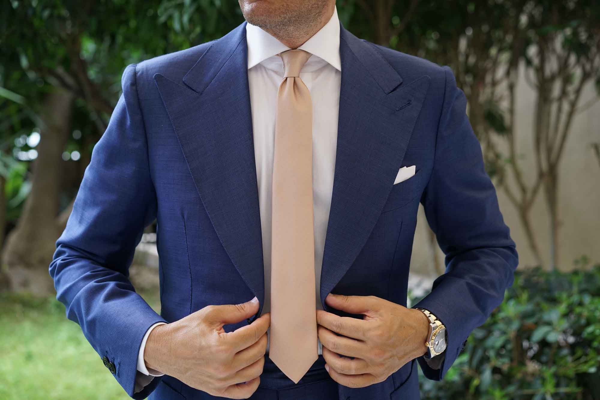 Champagne Gold Metallic Weave Skinny Tie - Image 10