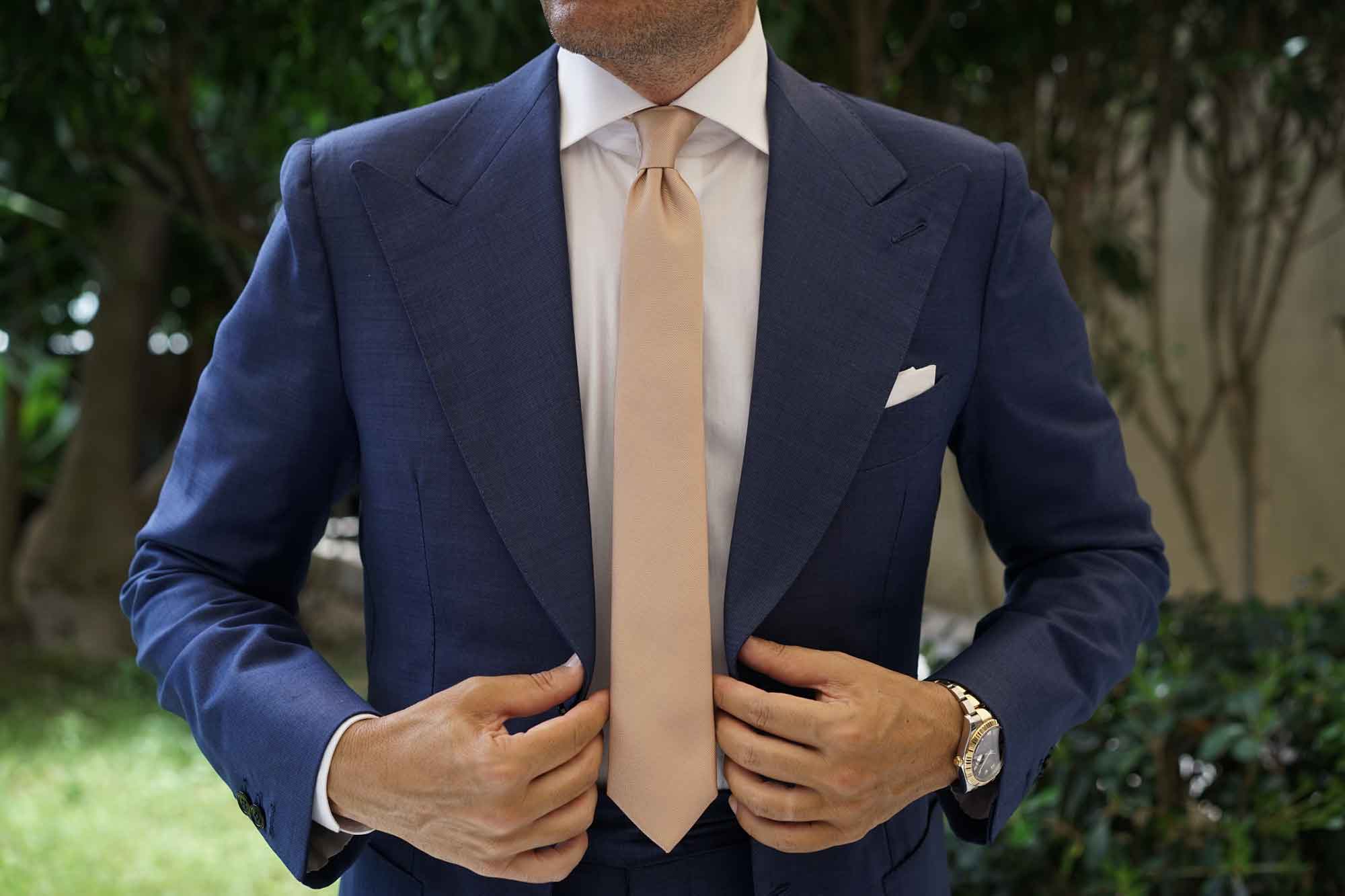 Champagne Gold Metallic Weave Skinny Tie - Image 4