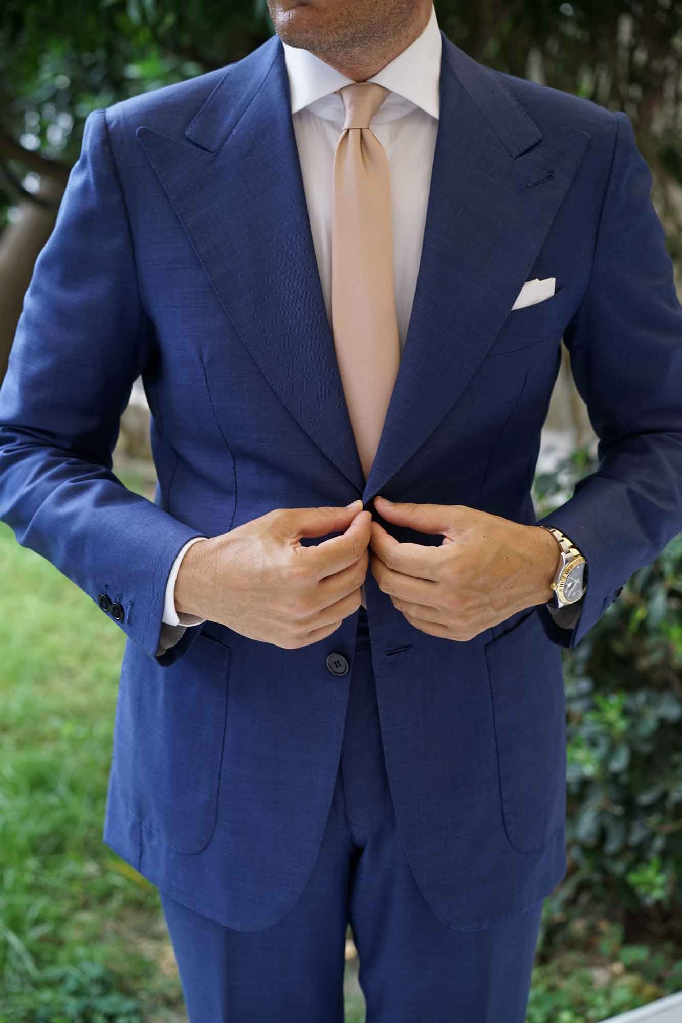 Champagne Gold Metallic Weave Skinny Tie - Image 5