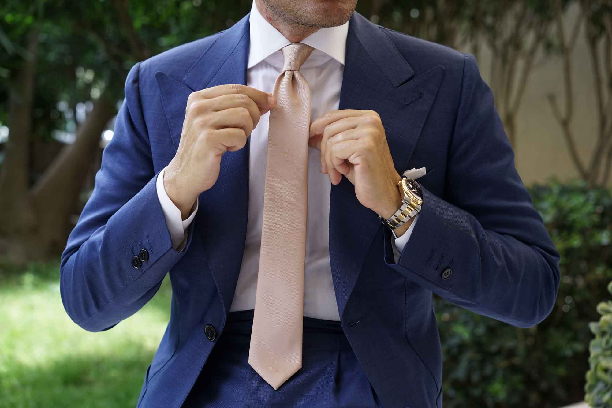 Champagne Gold Metallic Weave Skinny Tie - Image 6