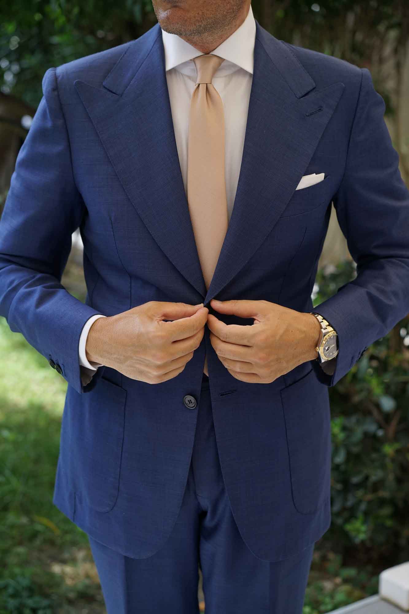 Champagne Gold Metallic Weave Skinny Tie - Image 7